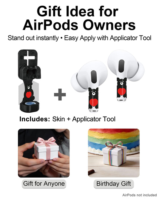 RockMax for AirPod Skin, Quickly Recognizable, Universal Fit for AirPods Pro 3/2/1 and Gen 1/2/3/4, Black Bear Sticker Cover, for Women and Teens