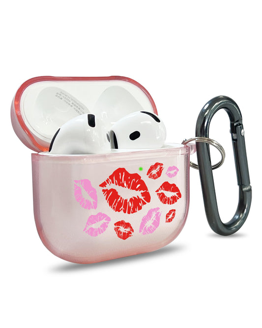 RockMax for AirPods 4 Case Cover with Art Skin, Cute TPU AirPods Case with Keychain Hook, Semi-Transparent Decorative Case for Women, Red Lips, Clear Pink