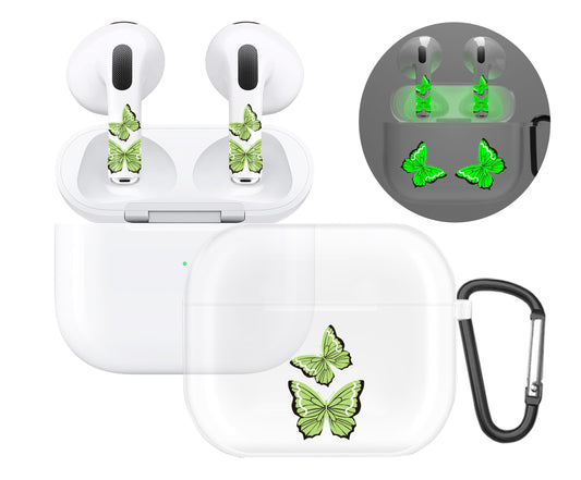 RockMax for AirPod Gen 3 Case, Clear Case with Black Keychain and Glow in The Dark Stickers, Luminous Butterfly Skin Decal Wrap, Long-Lasting, Easy to Apply, Ideal Gift for Parties and Holidays