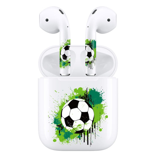 ROCKMAX Green Soccer Skin Cover for AirPods 2nd Generation Set, Customization for Earpods and Charging Case, Sporty Gift for Boys and Men, with Cleaning Tools