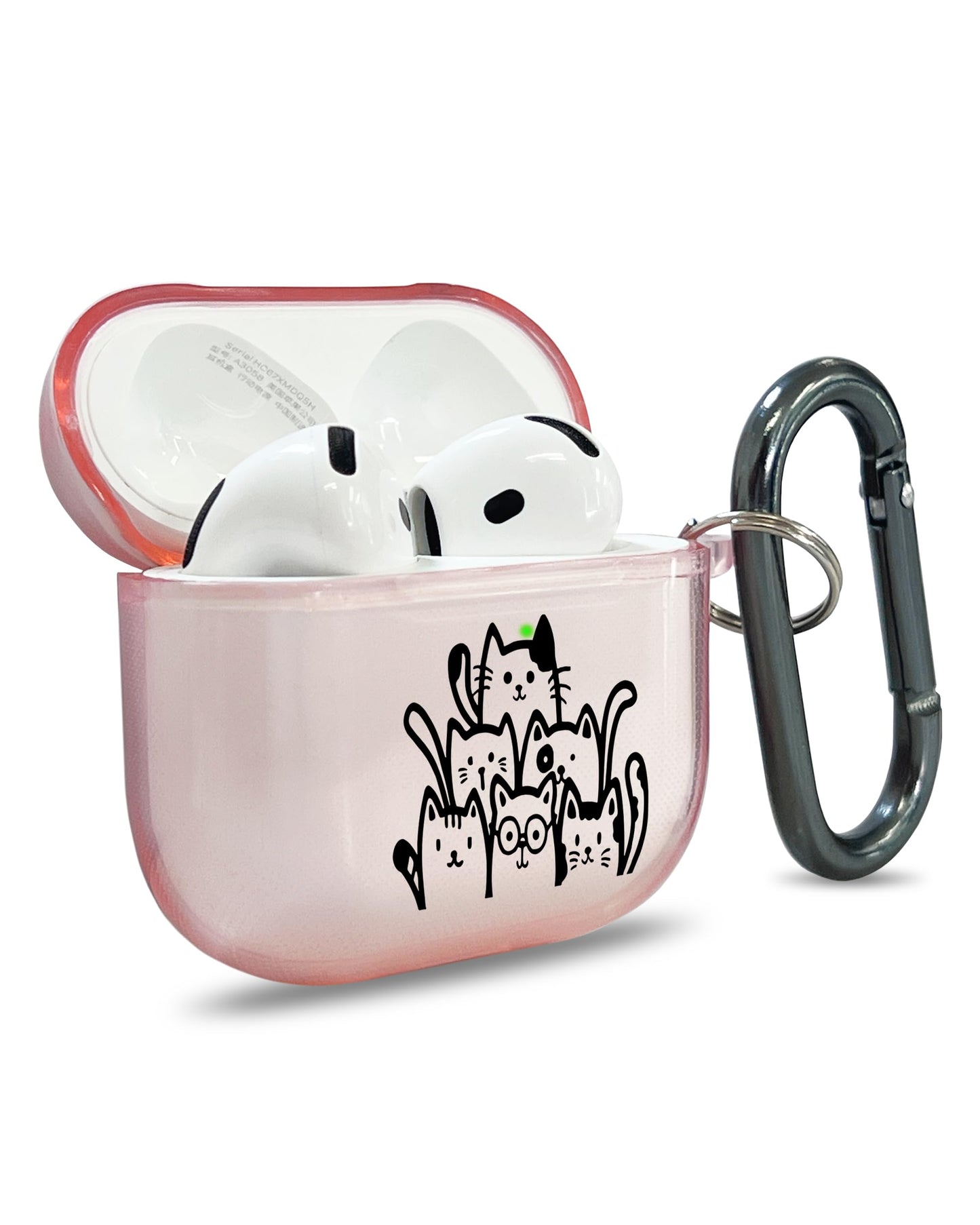 RockMax for AirPods 4 Case Cover with Art Skin, Cute TPU AirPods Case with Keychain Hook, Semi-Transparent Decorative Case for Women, Cute Cat, Clear Pink