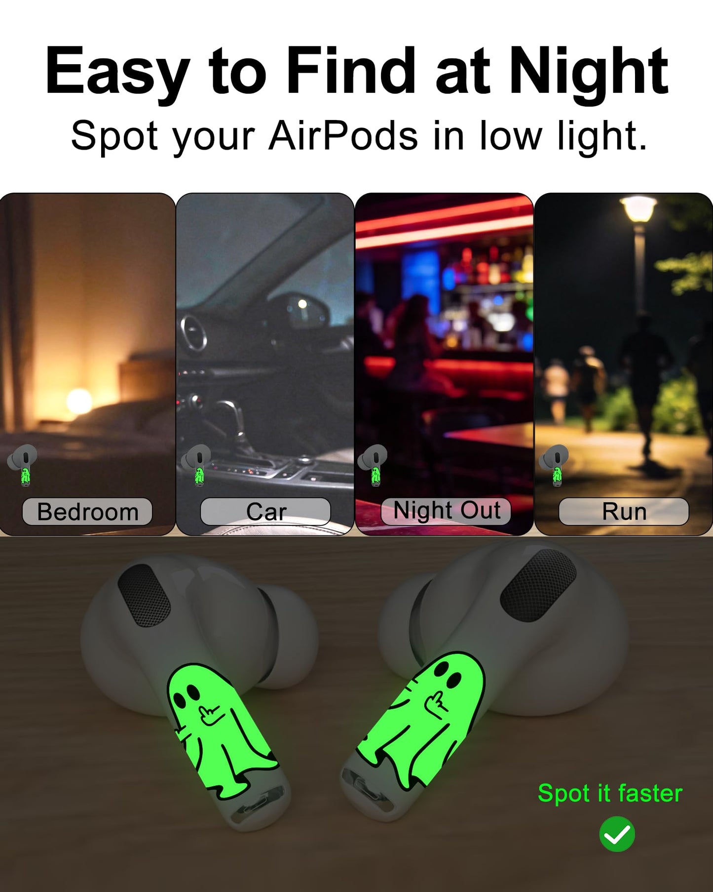 RockMax for AirPod Skins, Luminous Glow in The Dark Decal Stickers for Ear Buds, DIY Pop Art Tattoos for AirPods Pro 2nd Generation, Durable, Easy to Identify, Present for Women and Men(Universal)