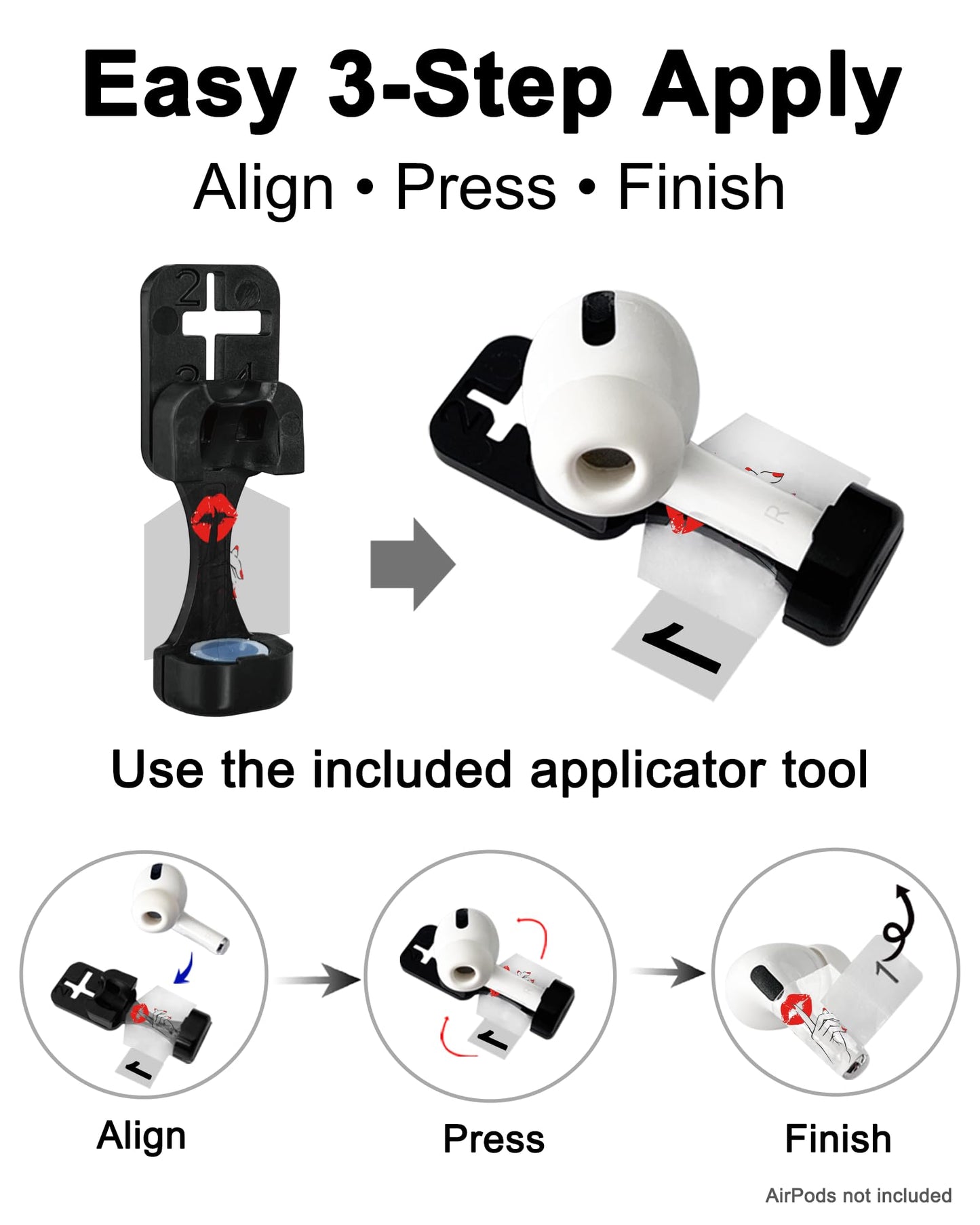 RockMax for AirPods 4 Skin，Red Lips Sticker for Air Pods 4th Gen, Compatible with AirPod 4 Case 2024, Quiet Gesture Tattoo Wrap, Easy to Identify, Also Fits AirPods 1/2/3, AirPods Pro 1/2/3