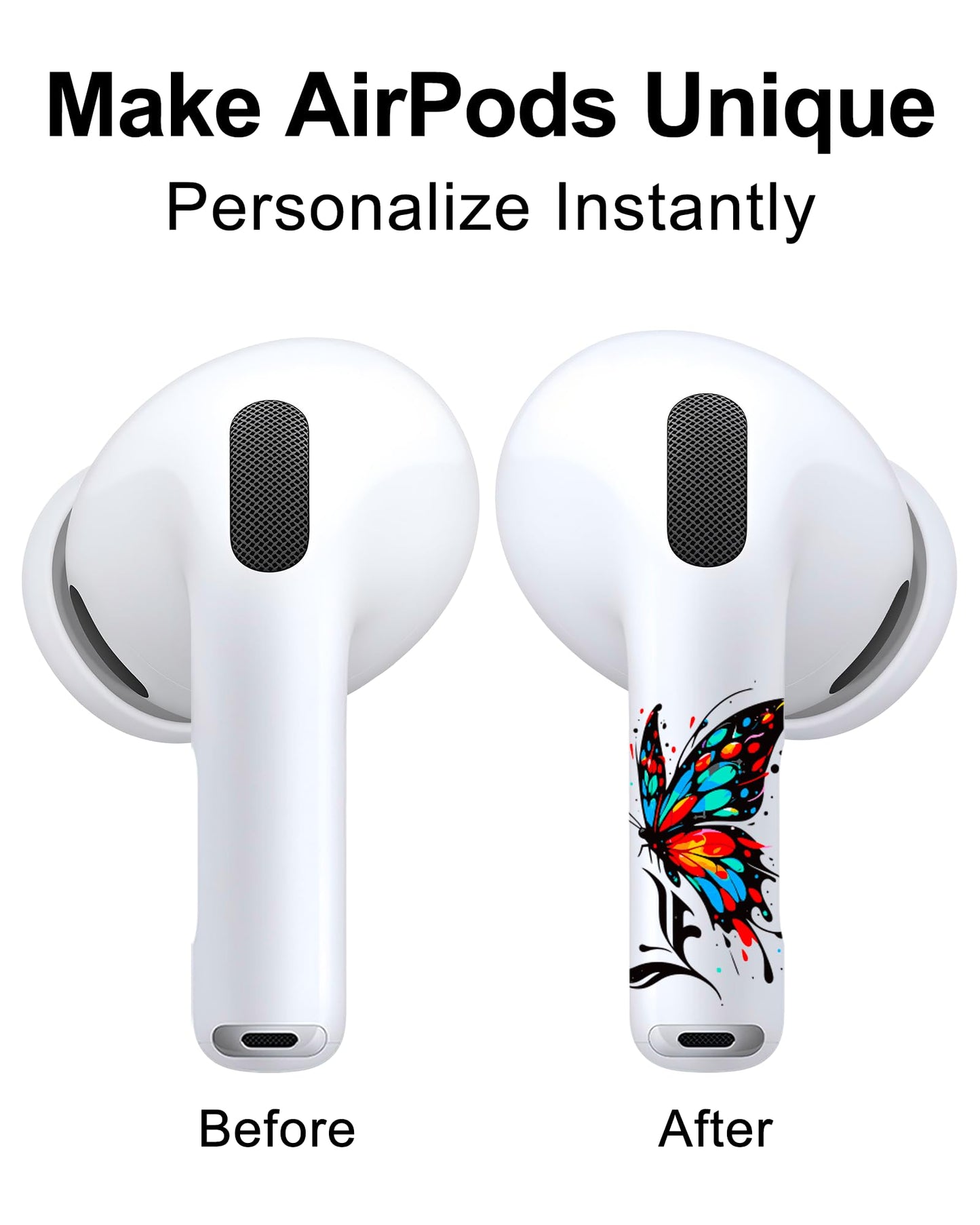 RockMax for AirPods 4 Skin Wraps, Helps Avoid Mix-Ups, Universal Fit for AirPods Pro 3/2/1 and Gen 1/2/3/4, Butterfly Sticker Cover, Gift for Women and Teens