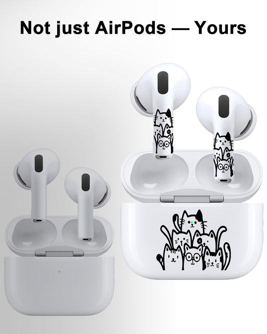 ROCKMAX for Black AirPods Cat Skin Set, Earbud + Charging Case Stickers with Applicator & Spare, Universal Fit for AirPods 1/2/3/4 & Pro/Pro 2/Pro 3, Sweat-Resistant, Removable