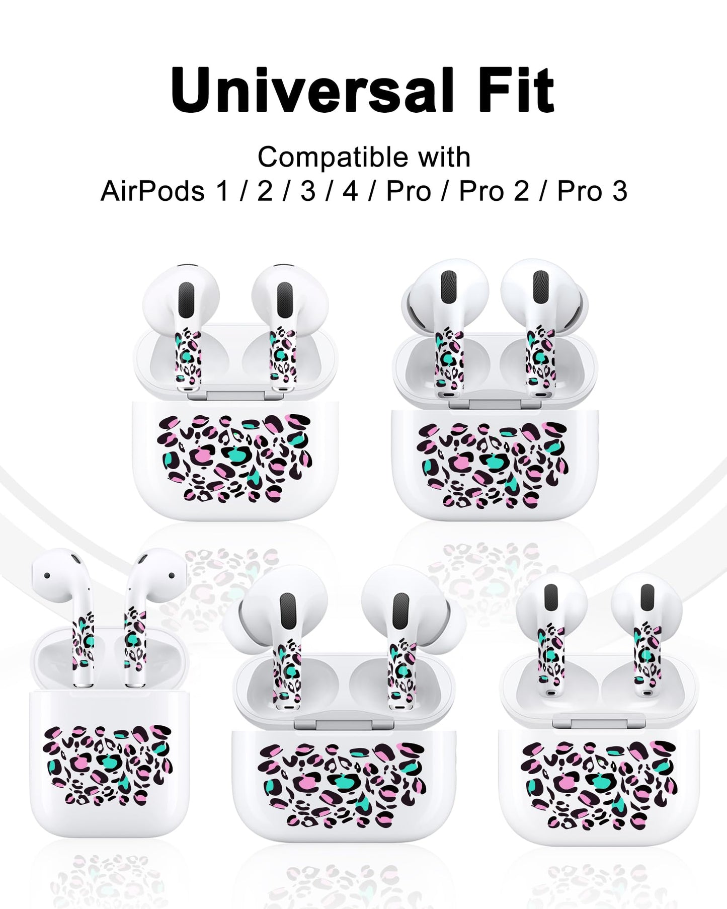 ROCKMAX Leopard Print Skin Set for AirPods, Earbud + Charging Case Stickers with Applicator & Spare, Universal Fit for AirPods 1/2/3/4 & Pro/Pro 2/Pro 3, Removable, Water-Resistant, No Interference