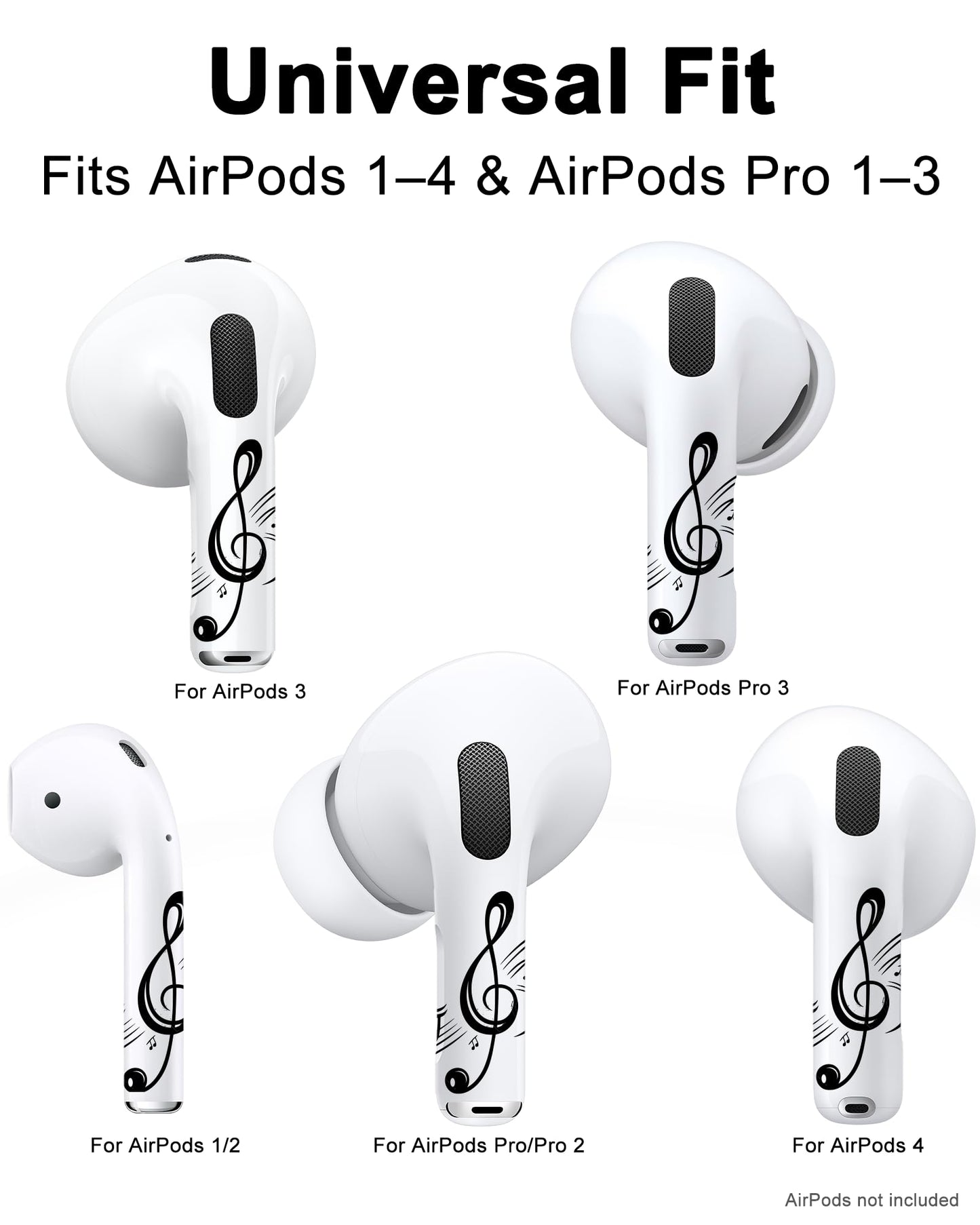RockMax for AirPods 4 Skin, Easy to Clarify, Black Music Note Sticker Wrap, Ultra-Thin Case-Friendly, 3-Step Install, Compatible with AirPods 1/2/3/4 and AirPods Pro 1/2/3(Universal Fit)