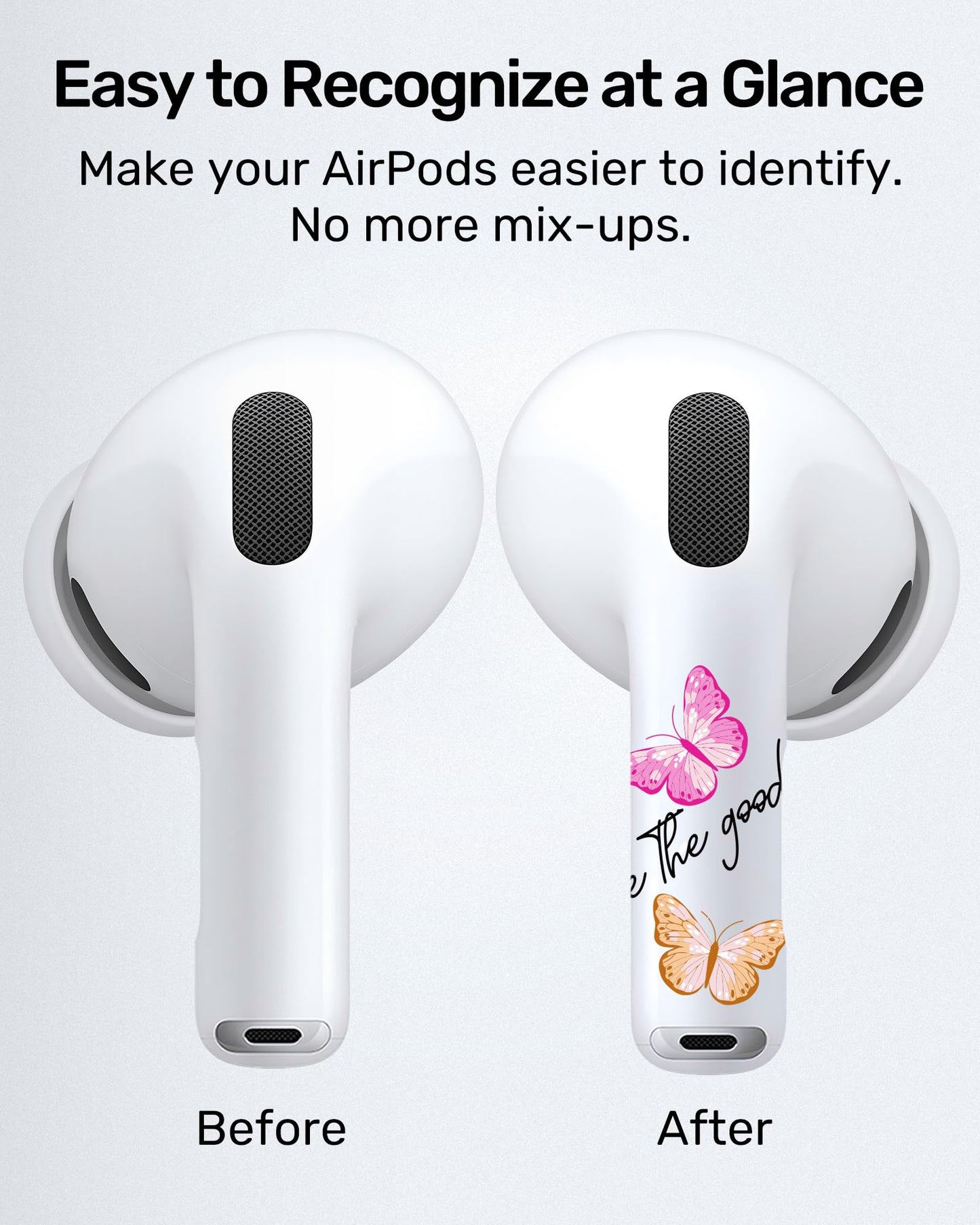 RockMax for AirPod Pro Skin, Universal Butterfly Sticker Wrap for AirPods 1/2/3/4 & Pro 1/2/3, Pink Tattoos, Easy to Identify, Case Friendly, Custom Gift for Women and Girls