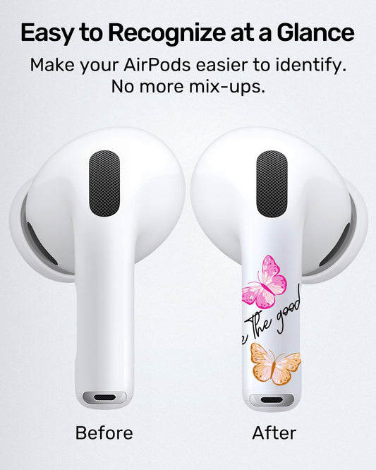 RockMax for AirPod Pro Skin, Universal Butterfly Sticker Wrap for AirPods 1/2/3/4 & Pro 1/2/3, Pink Tattoos, Easy to Identify, Case Friendly, Custom Gift for Women and Girls