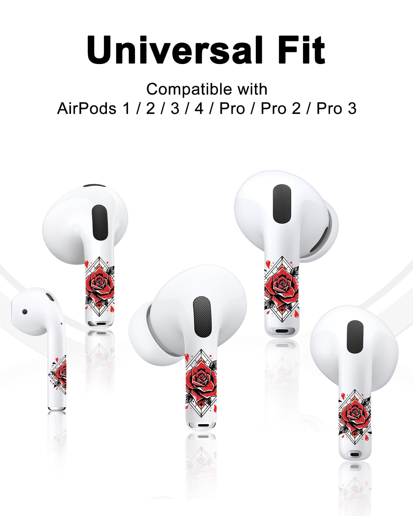 RockMax for AirPods 4 Skin, Easy to Identify, Universal Fit for AirPods Pro 3/2/1 and Gen 1/2/3/4, Bold Rose Sticker Cover, Girly Gifts for Birthday and Party