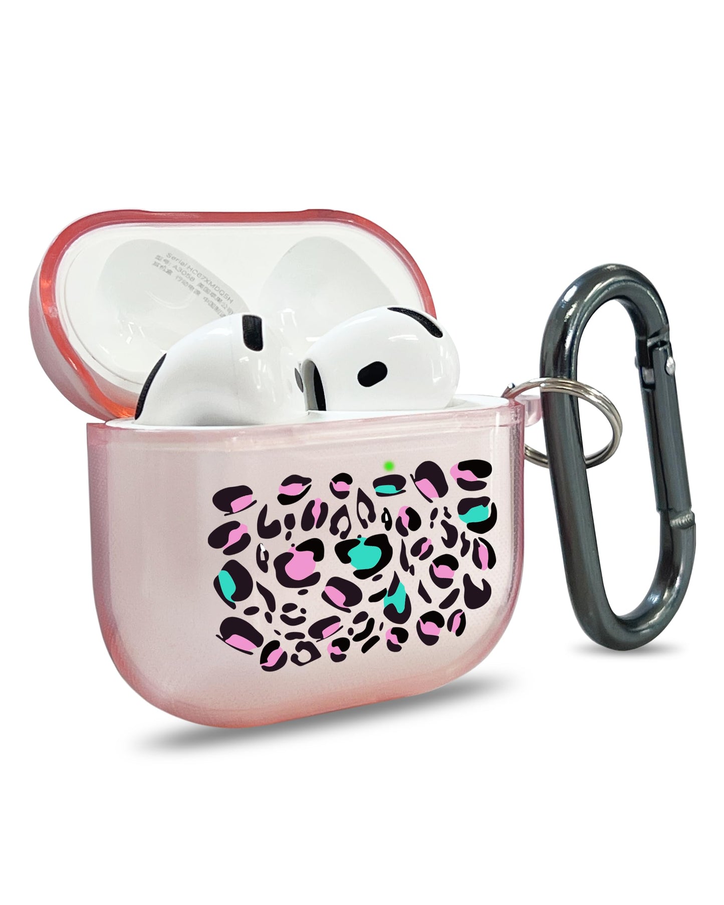 RockMax for AirPods 4 Case Cover with Art Skin, Cute TPU AirPods Case with Keychain Hook, Semi-Transparent Decorative Case for Women, Leopard, Clear Pink