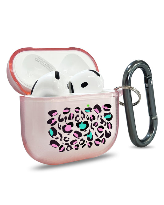 RockMax for AirPods 4 Case Cover with Art Skin, Cute TPU AirPods Case with Keychain Hook, Semi-Transparent Decorative Case for Women, Leopard, Clear Pink