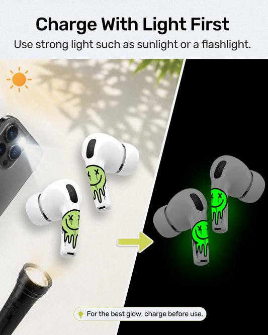 RockMax for AirPods Pro 3 Skin, Glow-in-The-Dark Death Smile Sticker for AirPods 4th Gen, Works with AirPod Case, Easy to Identify, Fits AirPods 1/2/3/4 and AirPods Pro 1/2/3(Universal Fit)