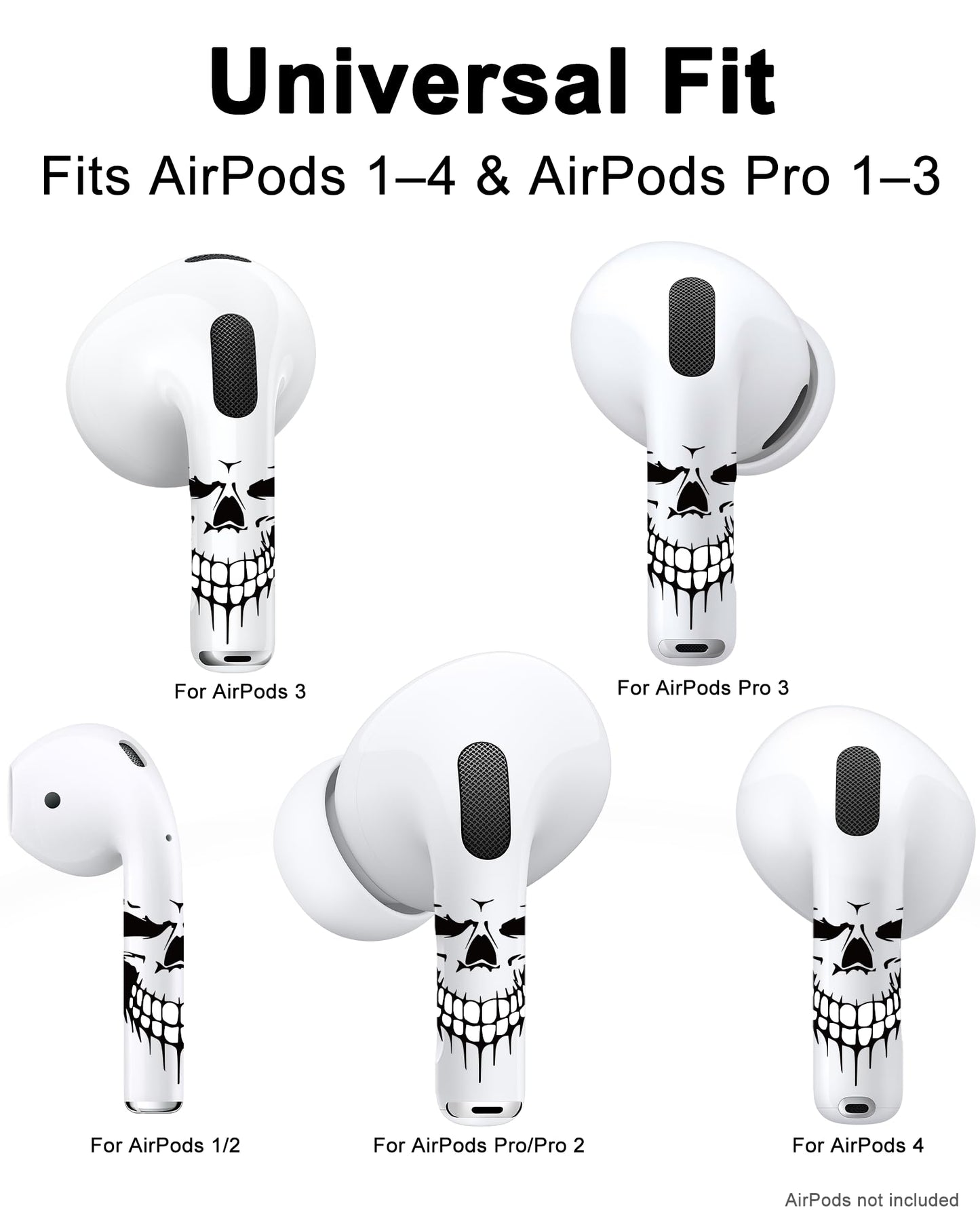 RockMax for AirPods 4 Skin, Black Skull Decal Sticker for Air Pods 4th Gen, Durable Tattoo Wrap, Case Friendly, Easy to Identify, Compatible with AirPods 1/2/3/4 and AirPods Pro 1/2/3(Universal Fit)