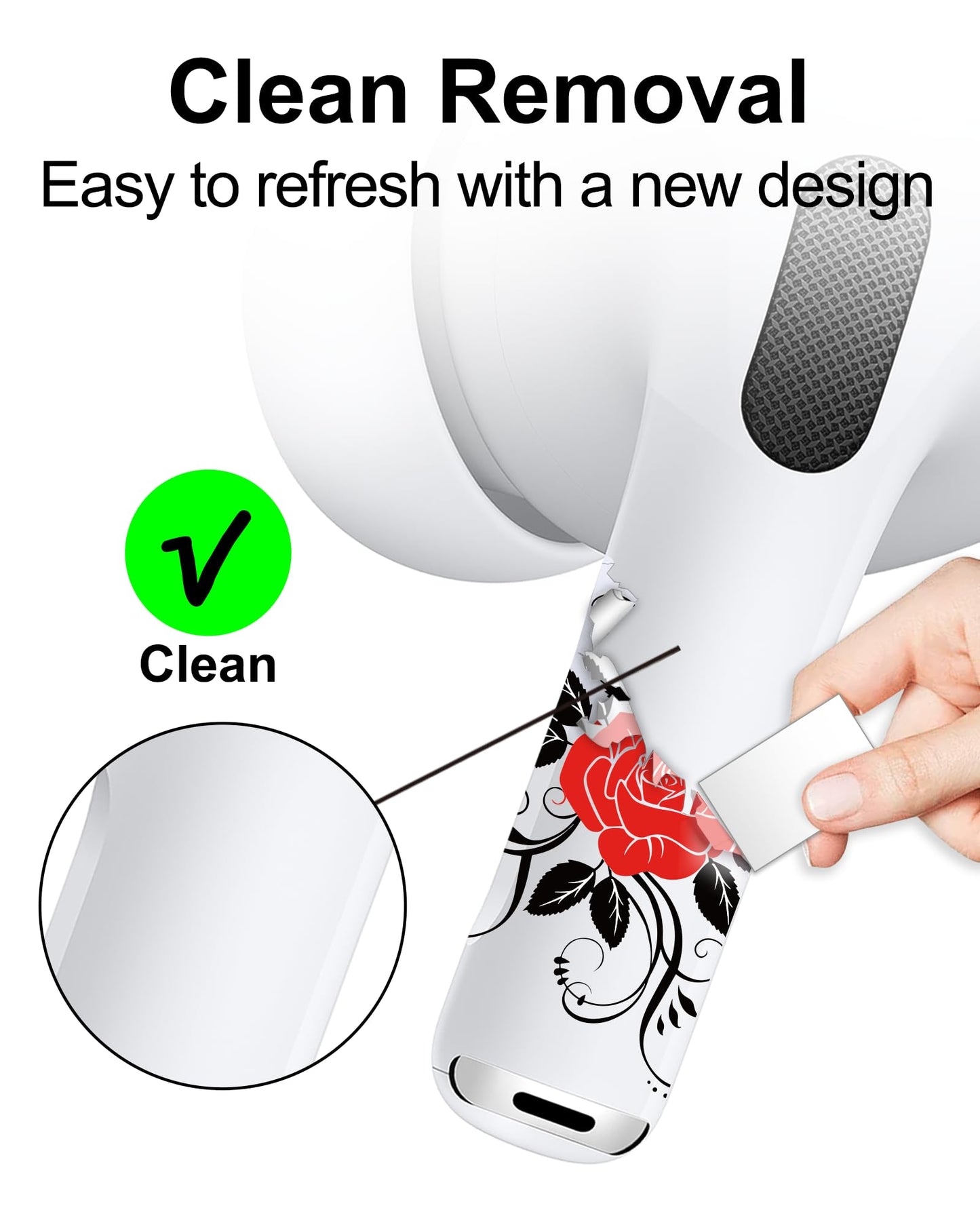 RockMax for AirPods 4 Skin，Personalized Rose Stickers for AirPods 1/2/3/4 & Pro 1/2/3, Compatible with AirPod Case, Durable Tattoo Wrap, Easy to Identify, Stylish Gift for Women and Girls