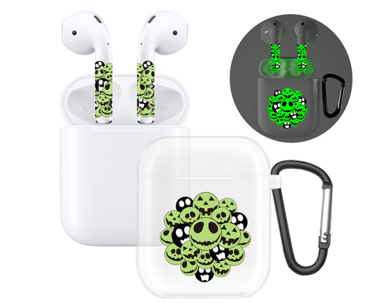 RockMax for AirPod Case Cover 2nd Generation, Clear Case with Black Keychain and Glow in The Dark Stickers, Luminous Halloween Skin Decal Wrap, Easy to Apply, Gift for Parties and Holidays