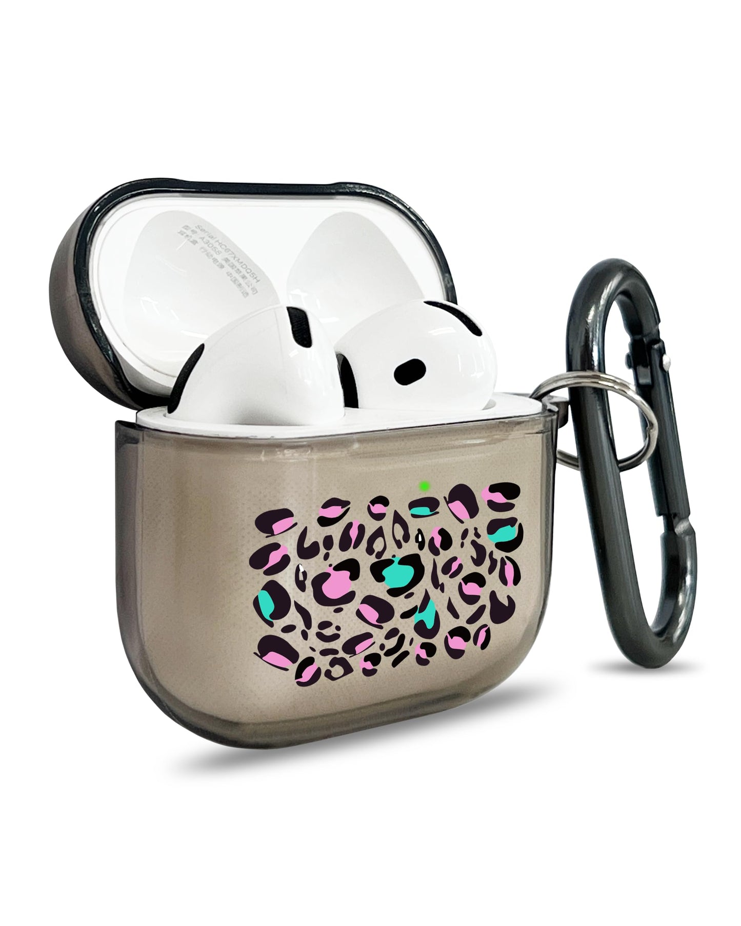 RockMax for AirPods 4 Case Cover with Art Skin, Cute TPU AirPods Case with Keychain Hook, Semi-Transparent Decorative Case for Women, Leopard, Clear Black