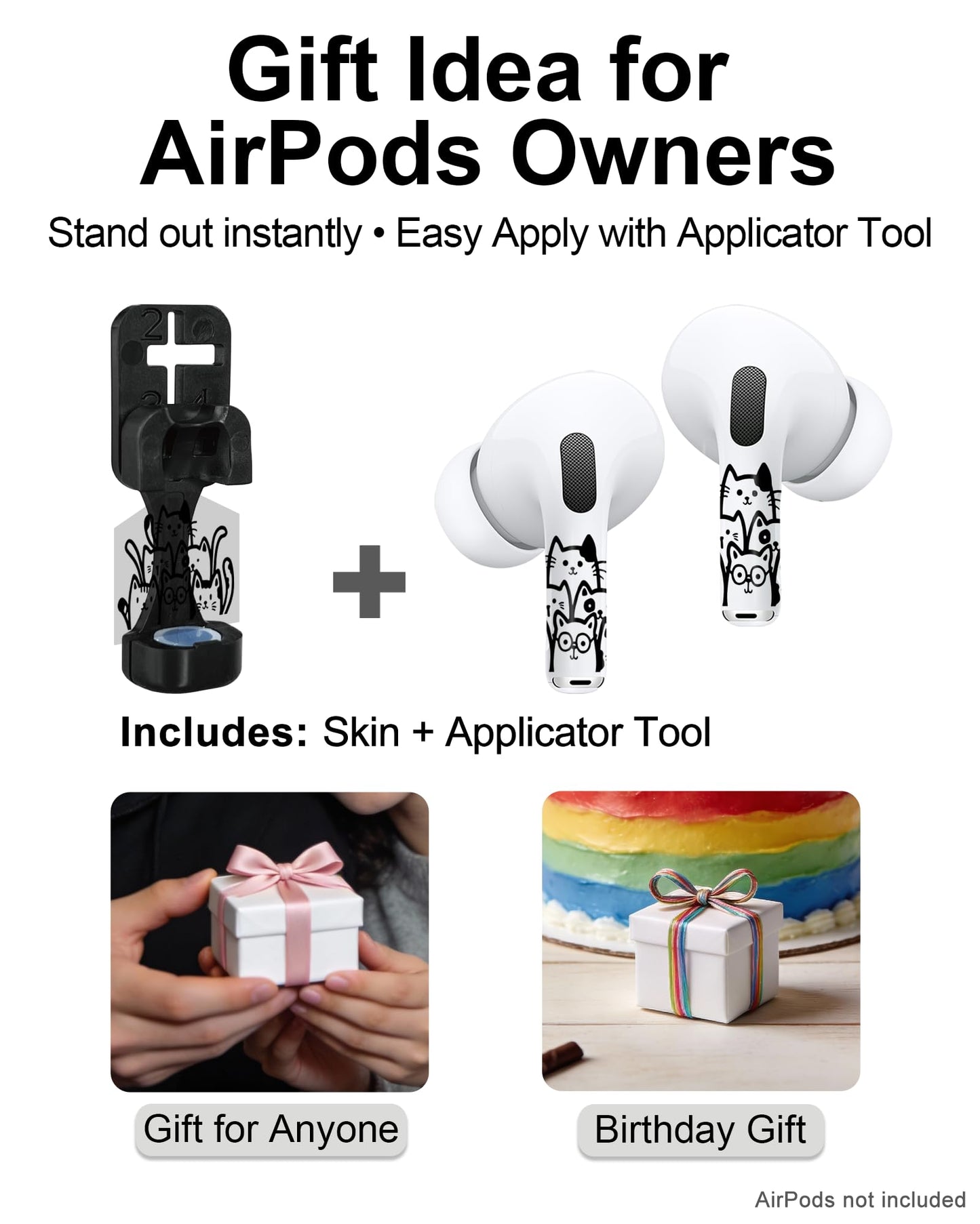 ROCKMAX for AirPods Pro 2 Skin Accessories, Black Cats Sticker Wrap, Easy to Identify Your Earbuds, for Boys and Girls, Compatible with AirPods 1/2/3/4 & Pro 1/2/3, Case-Friendly