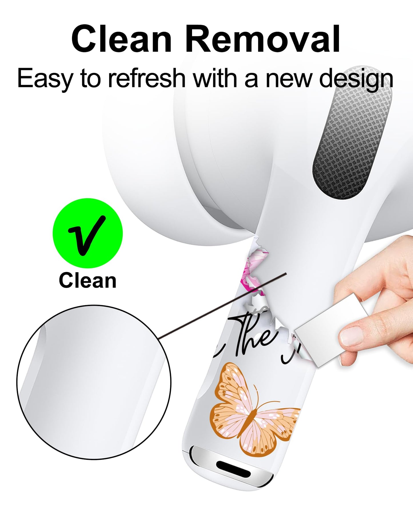 RockMax for AirPod Pro Skin, Universal Butterfly Sticker Wrap for AirPods 1/2/3/4 & Pro 1/2/3, Pink Tattoos, Easy to Identify, Case Friendly, Custom Gift for Women and Girls