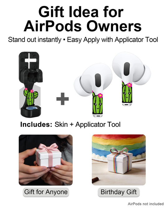 RockMax Universal Skin Wrap for AirPods, Easy to Identify, Cute Cactus Sticker Cover, Fit for AirPods Pro 3/2/1 and Gen 1/2/3/4, Fun Gift for Birthday