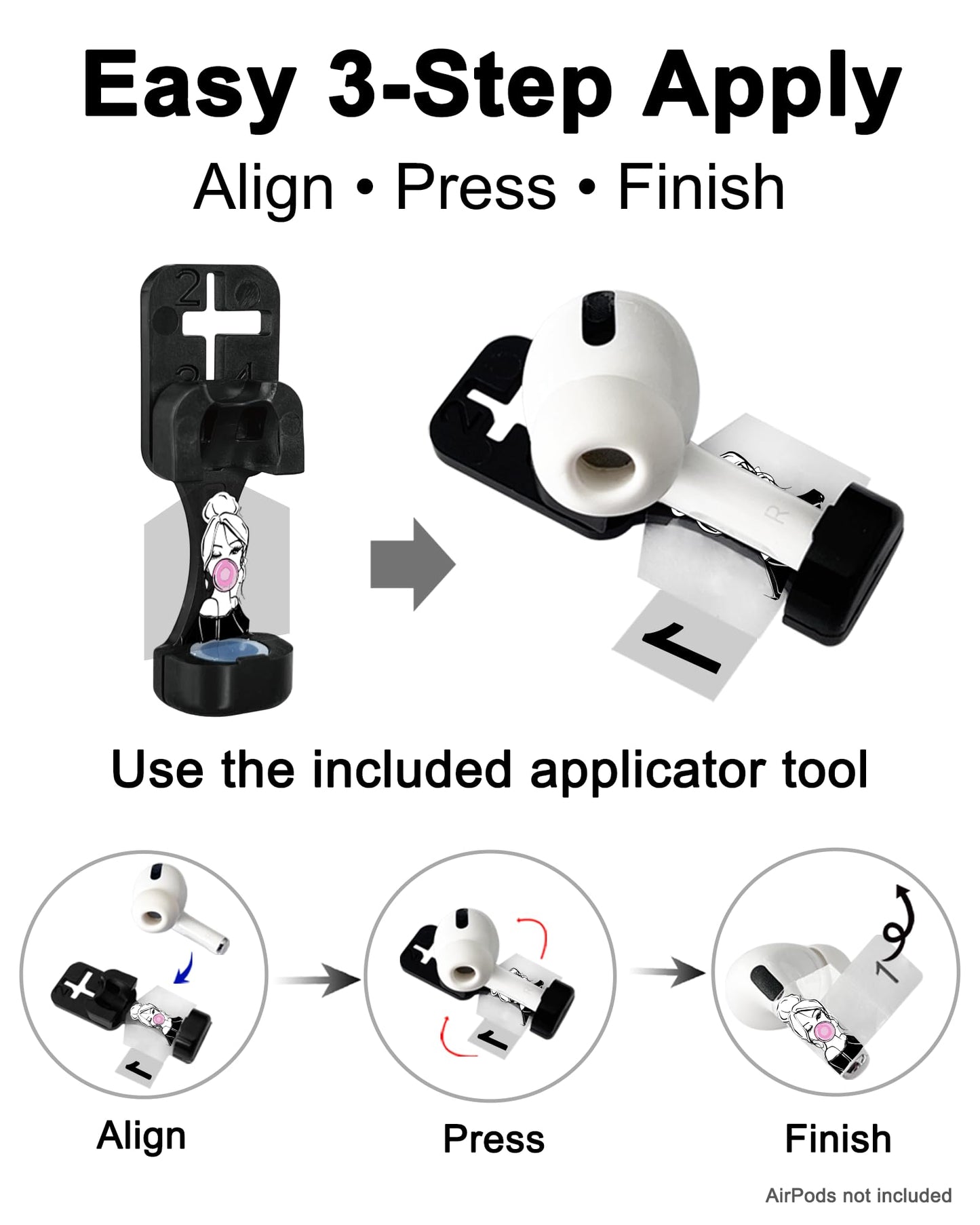 RockMax for AirPods Pro 2 Skin Accessories, Fashion Girl Sticker for Air Pods 4th Gen, Durable Tattoo Wrap, Case Friendly, Compatible with AirPods 1/2/3/4 and AirPods Pro 1/2/3(Universal Fit)