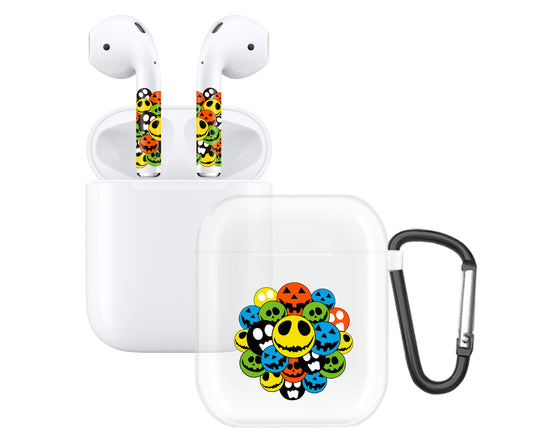 RockMax for AirPods 2nd Generation Case, Cute Clear Case with Black Keychain and Halloween Decal Stickers, Durable Skin Wrap, Easy to Apply, for Teens and Women