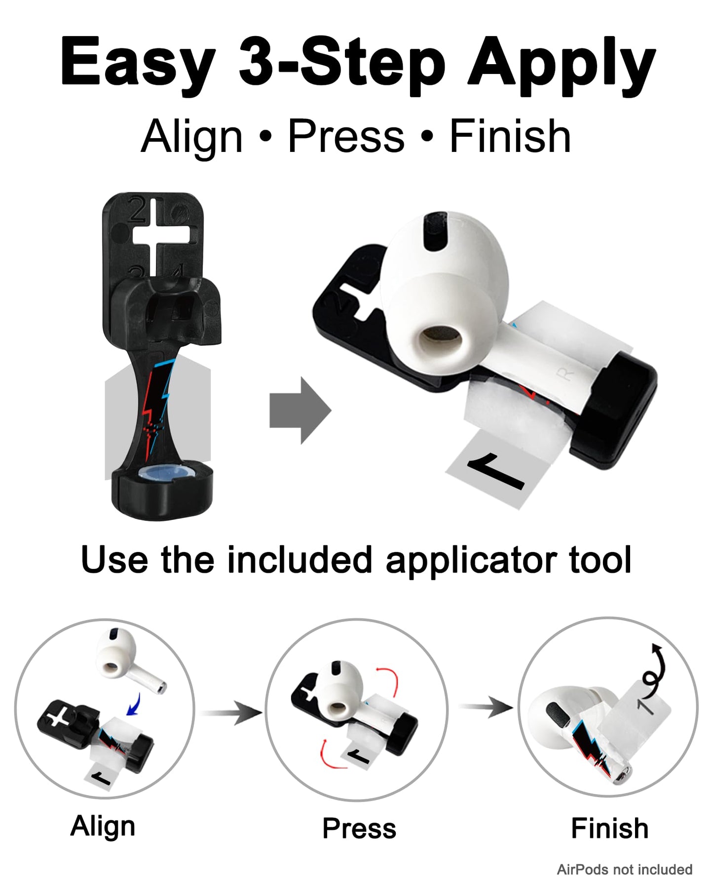 RockMax for AirPod Pro 2 Skin, Helps to Identify, Universal Fit for AirPods Pro 3/2/1 and Gen 1/2/3/4, Black Lightning Sticker Cover, Stylish Gift for Women and Teens