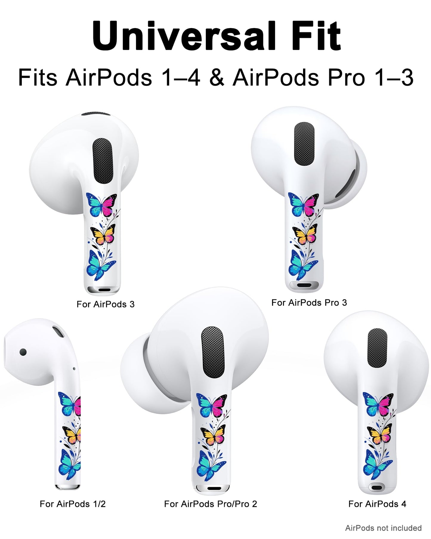 RockMax for AirPods 4 Skin Wraps, Helps Avoid Mix-Ups, Universal Fit for AirPods Pro 3/2/1 and Gen 1/2/3/4, Butterfly Sticker Cover, Gift for Women and Teens