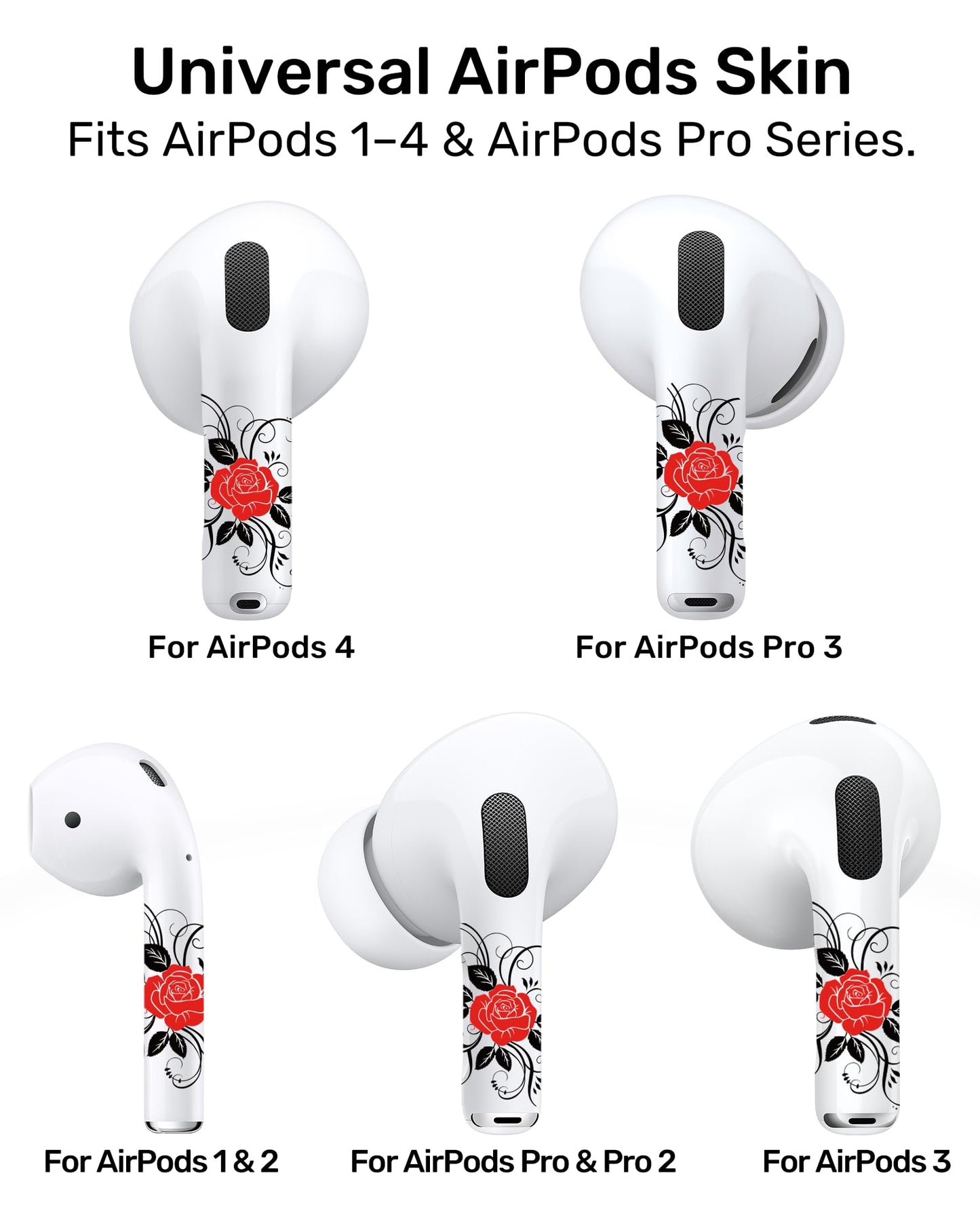 RockMax for AirPods Sticker Skin, Easy to Identify, Universal Fit for AirPods Pro 3/2/1 and Gen 1/2/3/4, Black Wrap Cover, for Teens and Adults