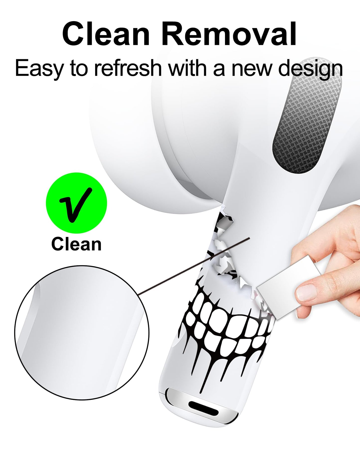 RockMax for AirPods 4 Skin, Black Skull Decal Sticker for Air Pods 4th Gen, Durable Tattoo Wrap, Case Friendly, Easy to Identify, Compatible with AirPods 1/2/3/4 and AirPods Pro 1/2/3(Universal Fit)