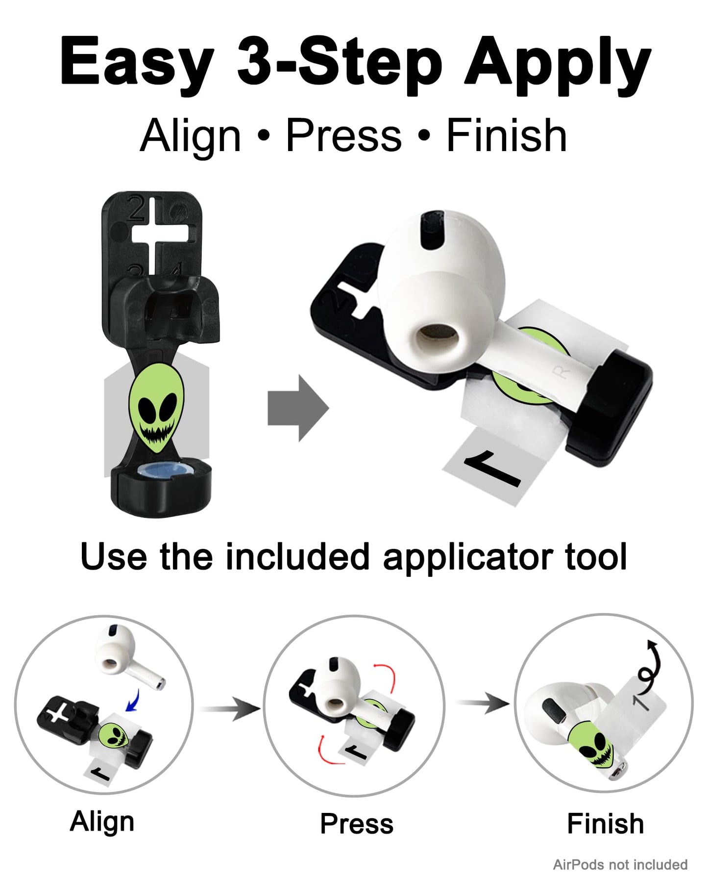 RockMax for AirPod Skins Wraps, Glow in The Dark Alien Stickers Decal for AirPods Pro 2nd Generation, Easy to Identify and Find, Compatible with AirPods Pro 1/2/3 & AirPod 1/2/3/4(Universal Fit)