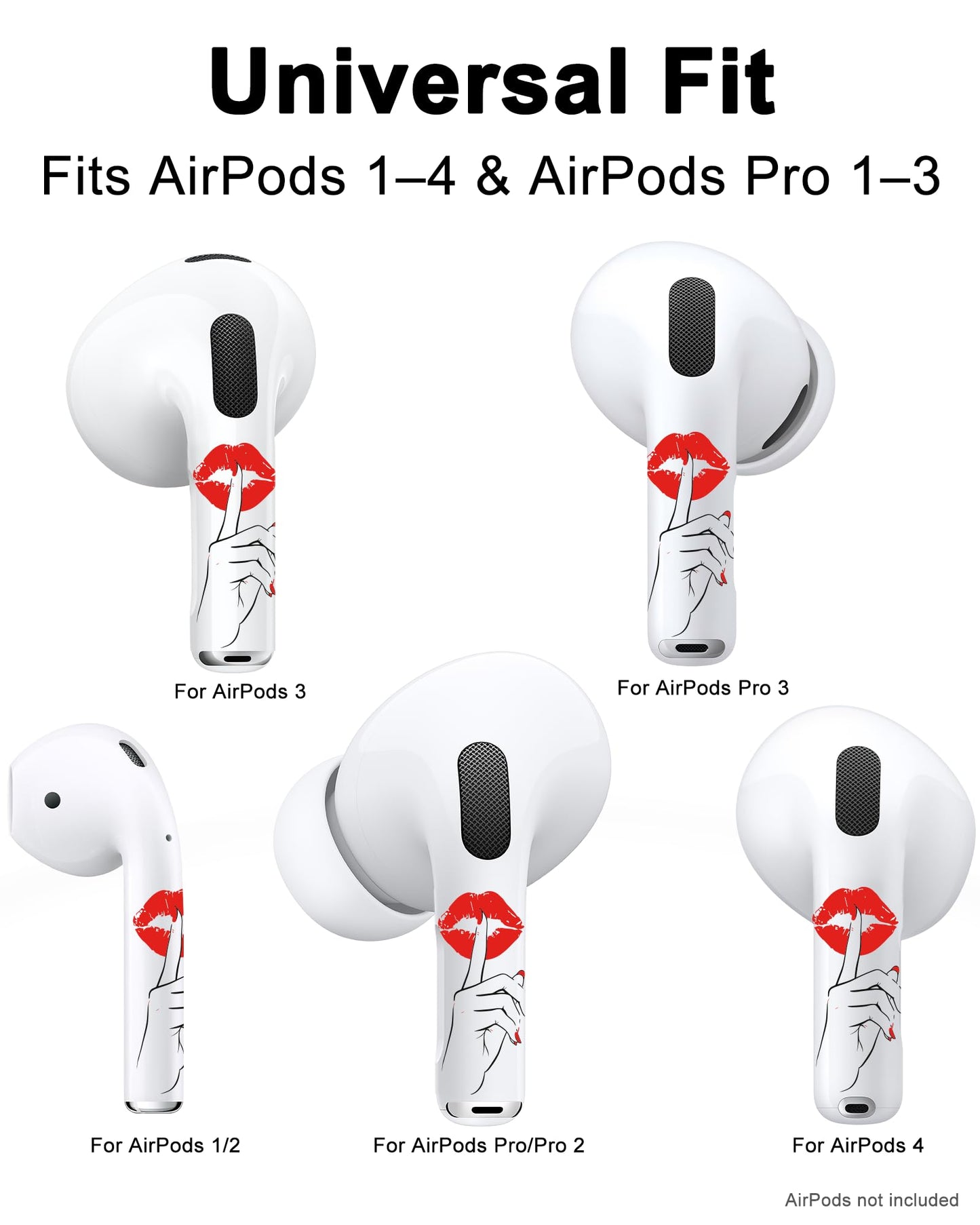 RockMax for AirPods 4 Skin，Red Lips Sticker for Air Pods 4th Gen, Compatible with AirPod 4 Case 2024, Quiet Gesture Tattoo Wrap, Easy to Identify, Also Fits AirPods 1/2/3, AirPods Pro 1/2/3