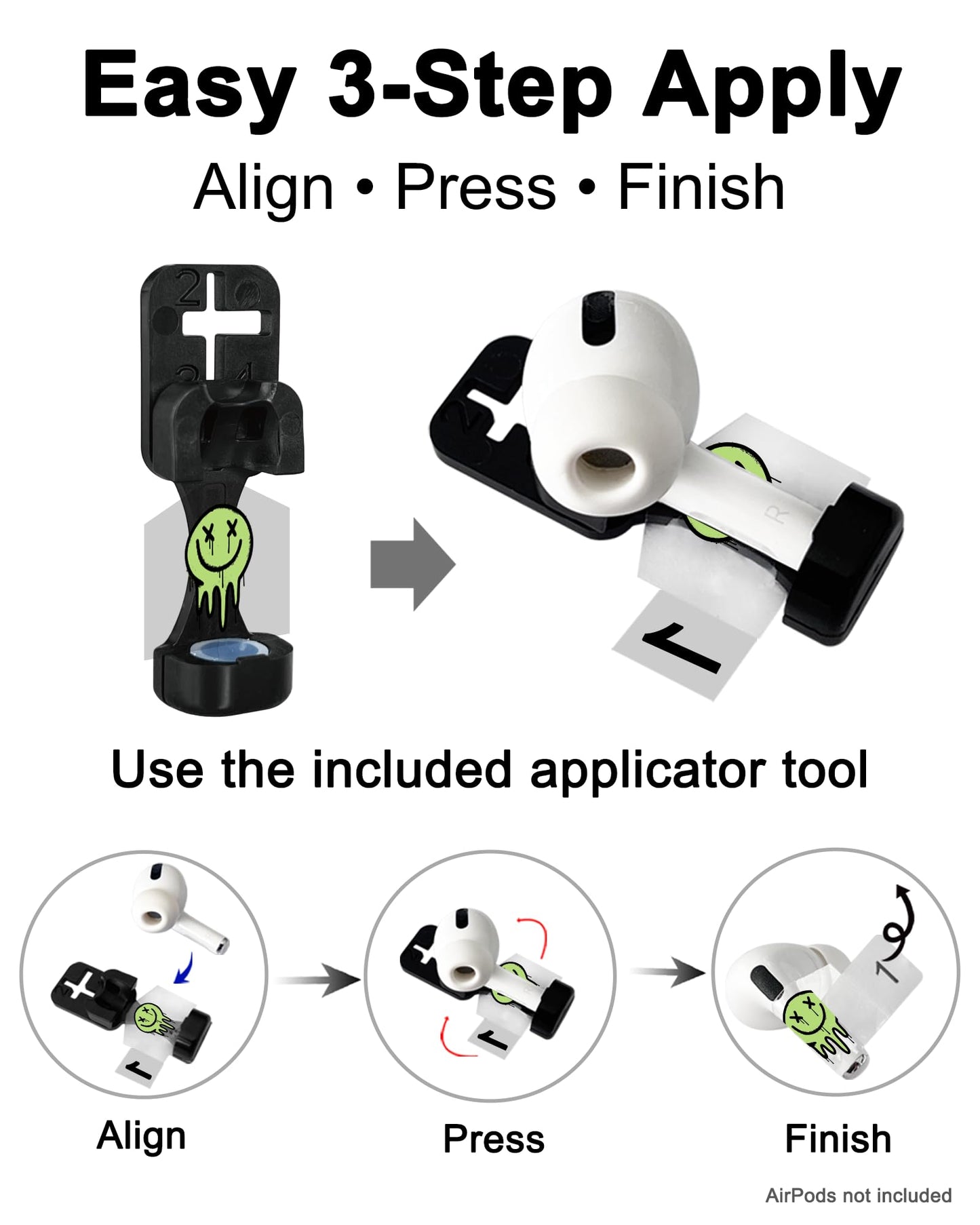 RockMax for AirPods Pro 3 Skin, Glow-in-The-Dark Death Smile Sticker for AirPods 4th Gen, Works with AirPod Case, Easy to Identify, Fits AirPods 1/2/3/4 and AirPods Pro 1/2/3(Universal Fit)