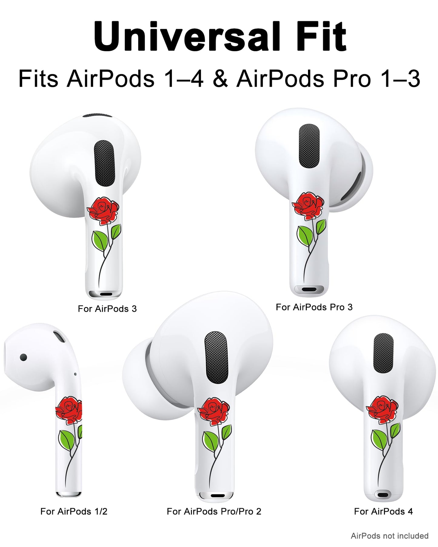 RockMax for AirPods 4 Skin, Easy to Identify, Universal Fit for AirPods Pro 3/2/1 and Gen 1/2/3/4, Classic Rose Sticker Cover, Girly Gifts for Birthday and Party