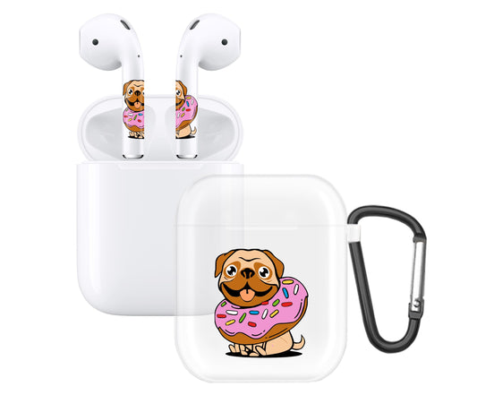 RockMax for AirPods 2nd Generation Case, Cute Clear Case with Black Keychain and Dog Decal Stickers, Durable Skin Wrap, Easy to Apply, for Teens and Women
