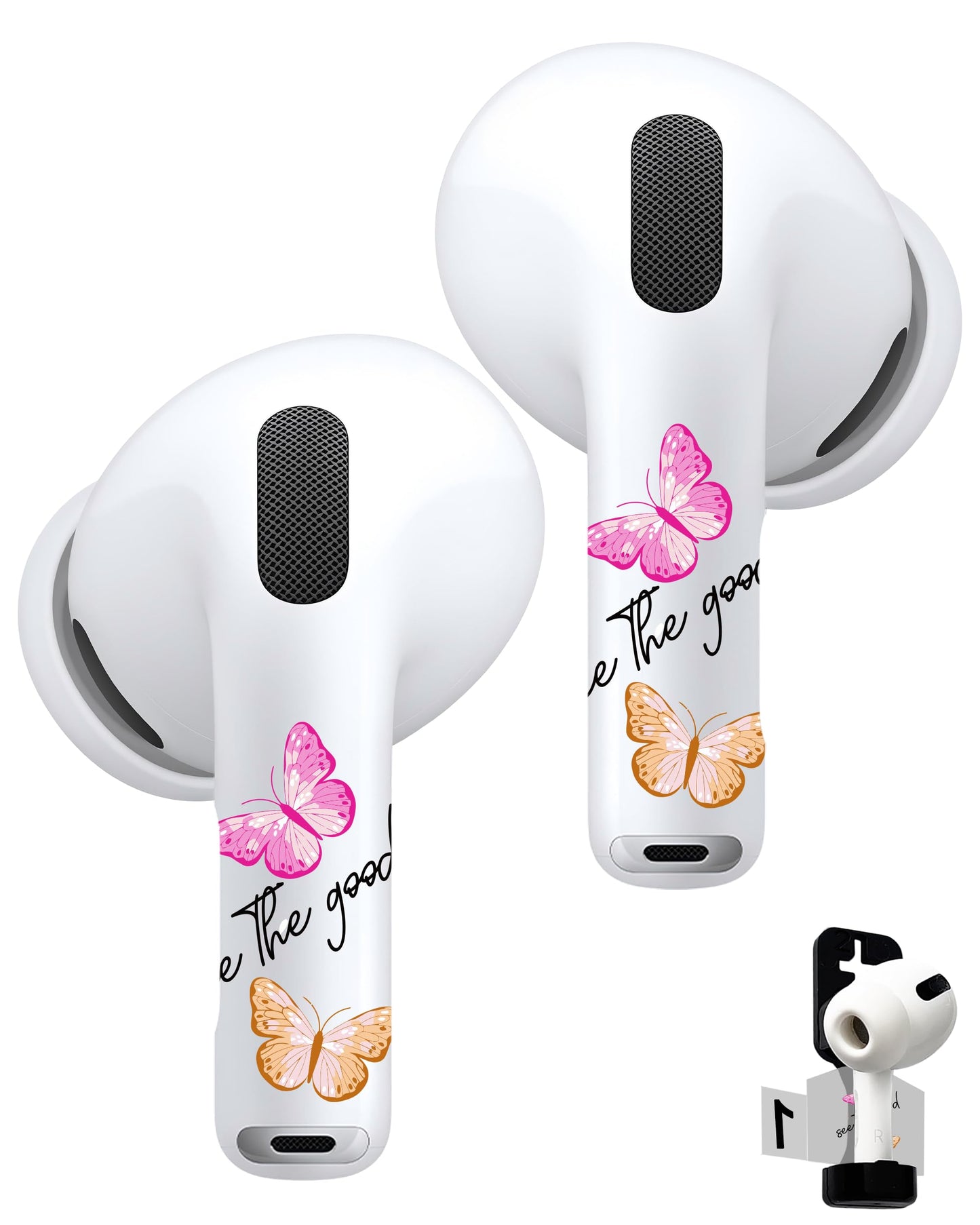 RockMax for AirPod Pro Skin, Universal Butterfly Sticker Wrap for AirPods 1/2/3/4 & Pro 1/2/3, Pink Tattoos, Easy to Identify, Case Friendly, Custom Gift for Women and Girls
