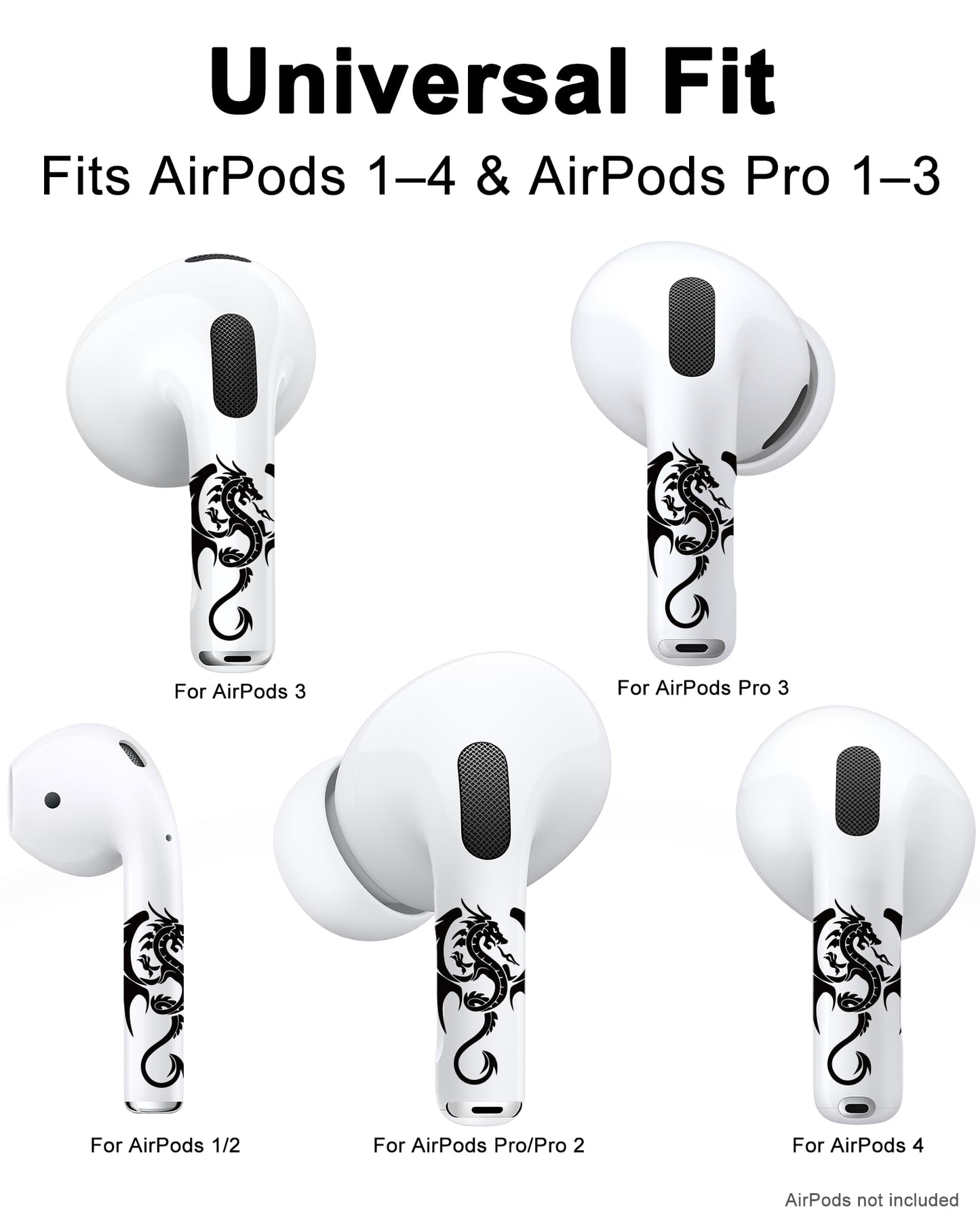 RockMax for AirPod Skin, Quickly Recognizable, Universal Fit for AirPods Pro 3/2/1 and Gen 1/2/3/4, Black Dragon Sticker Cover, for Women and Teens