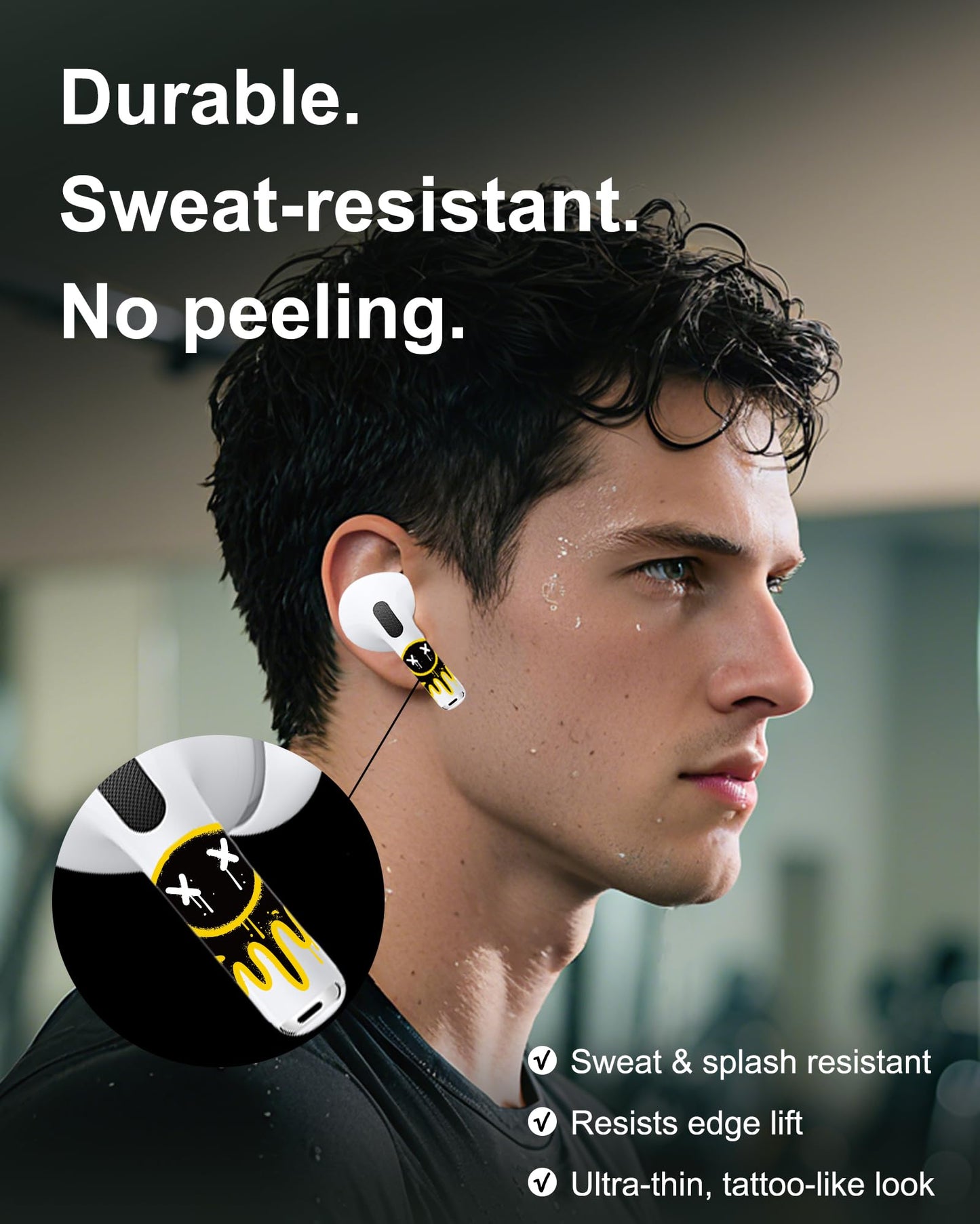 RockMax Universal Stickers for AirPod, No More Mix-Ups, for AirPods Pro 3/2/1 and Gen 1/2/3/4, Black Eye Skin Cover, Custom Gift for Women and Teens