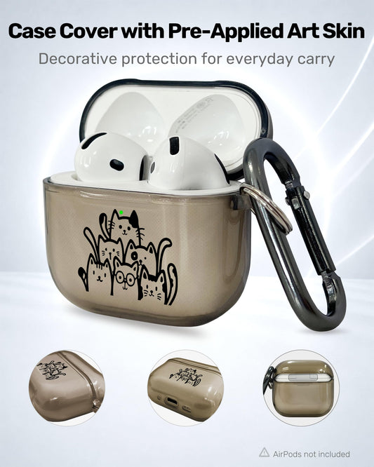 RockMax for AirPods 4 Case Cover with Art Skin, Cute TPU AirPods Case with Keychain Hook, Semi-Transparent Decorative Case for Women, Cute Cat, Clear Black