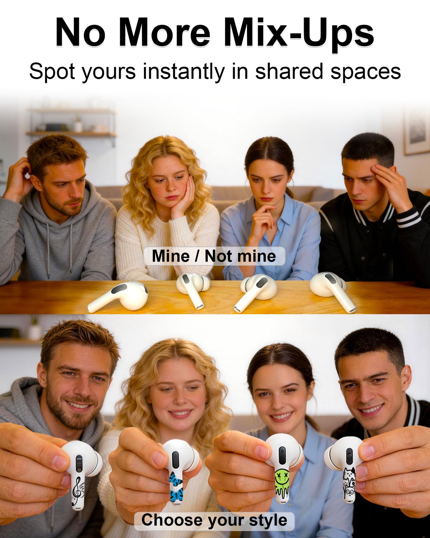 RockMax for AirPods 4 Skin, Easy to Clarify, Black Music Note Sticker Wrap, Ultra-Thin Case-Friendly, 3-Step Install, Compatible with AirPods 1/2/3/4 and AirPods Pro 1/2/3(Universal Fit)