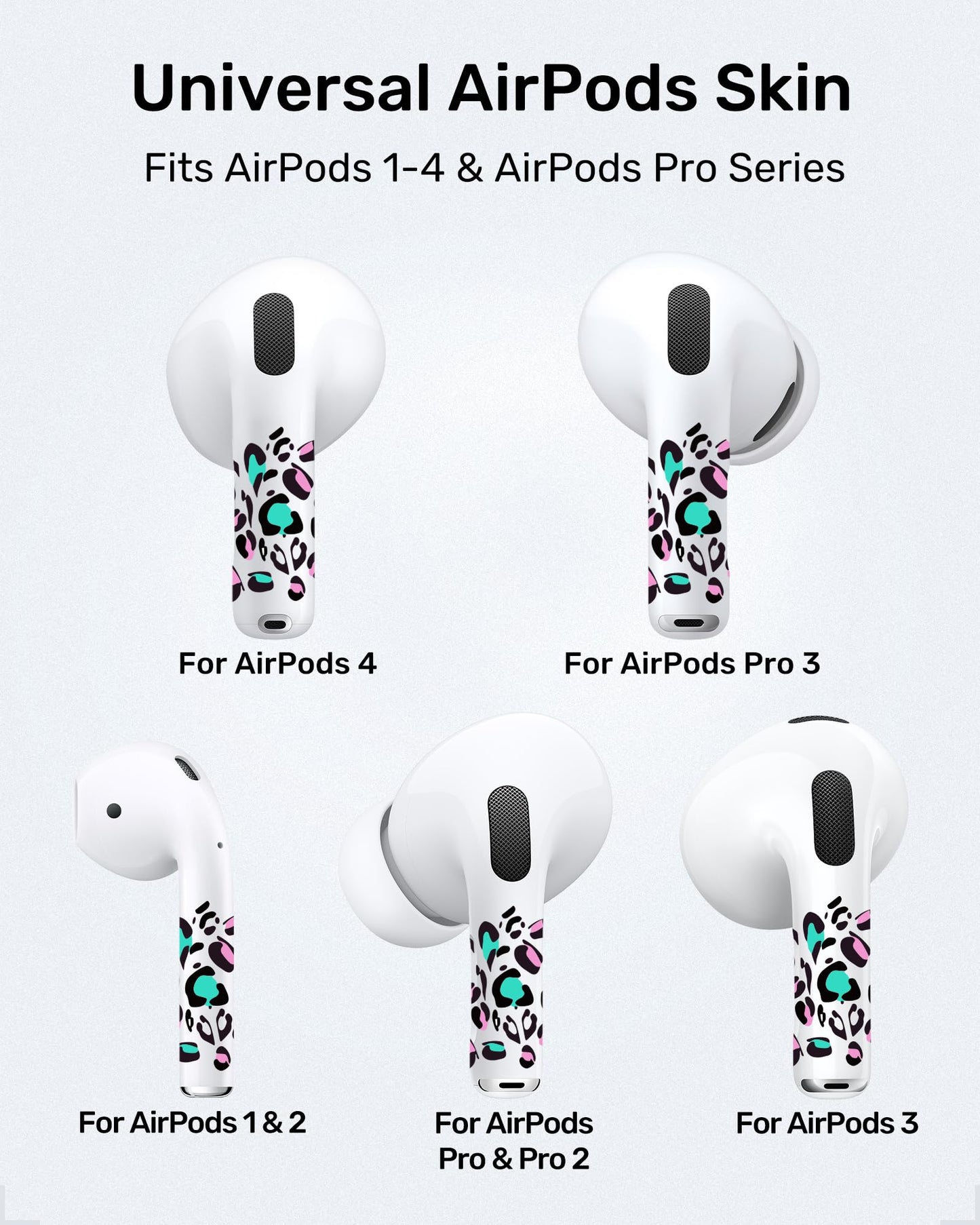 RockMax Universal Skin for AirPods Pro 3/Pro 2/Pro, Cute Stickers Also Fits to AirPod 1/2/3/4, Leopard Print Wrap for Women and Girls, Easy to Identify, Case-Friendly