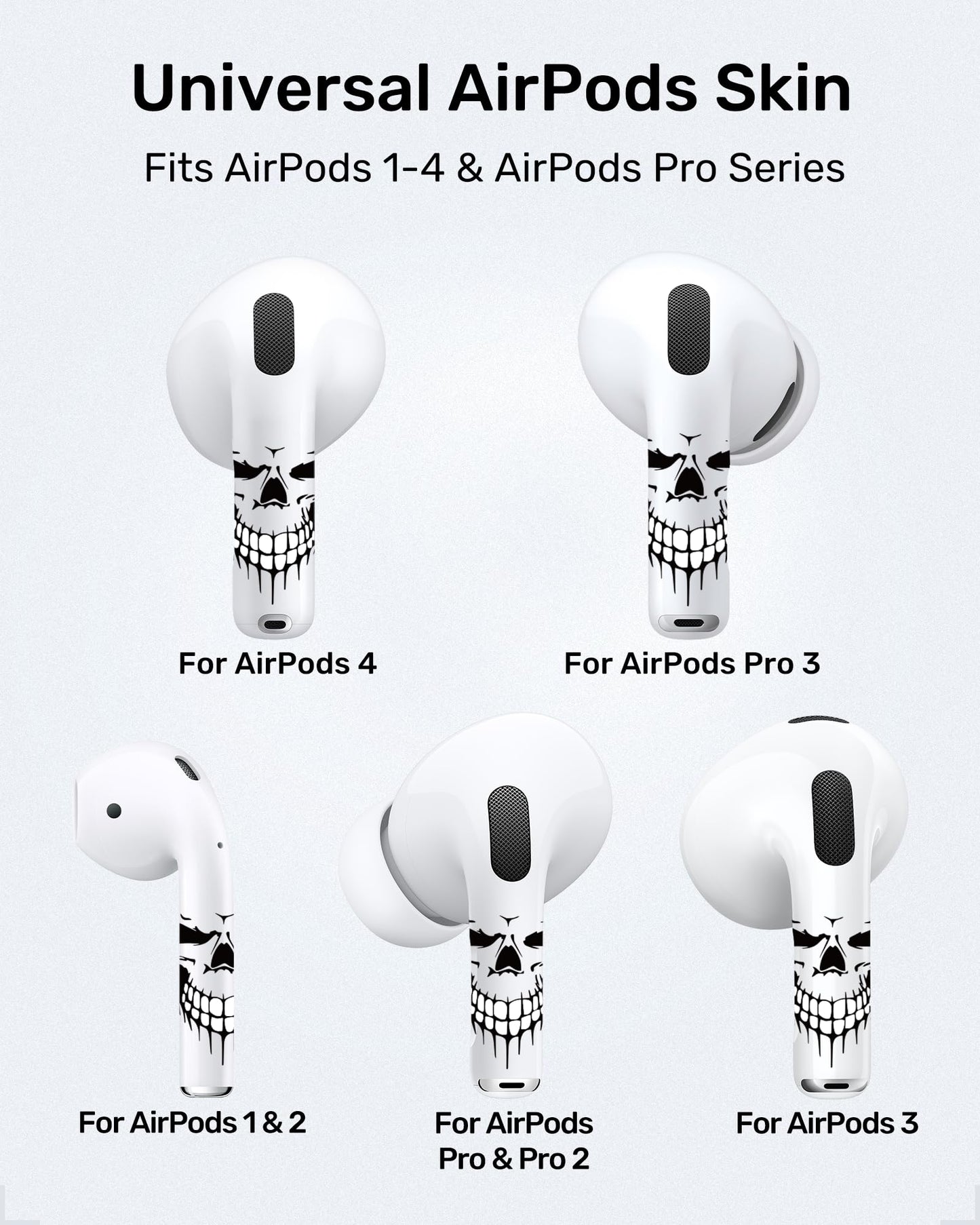 RockMax for AirPods 4 Skin, Black Skull Decal Sticker for Air Pods 4th Gen, Durable Tattoo Wrap, Case Friendly, Easy to Identify, Compatible with AirPods 1/2/3/4 and AirPods Pro 1/2/3(Universal Fit)