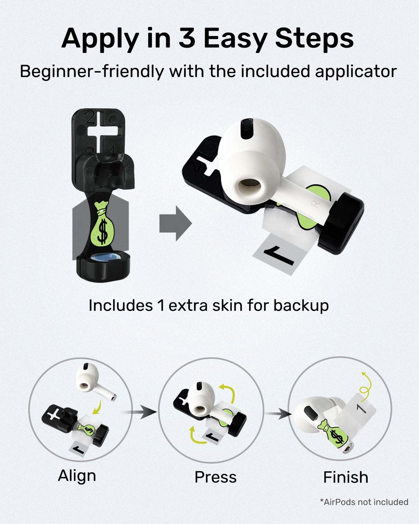 RockMax for AirPod Pro 3 Skins, Glow in The Dark Decal Stickers, DIY Dollar Tattoos for AirPods Pro 2nd Generation, Easy to Identify, Compatible with AirPods Pro 1/2/3 & AirPod 1/2/3/4(Universal Fit)