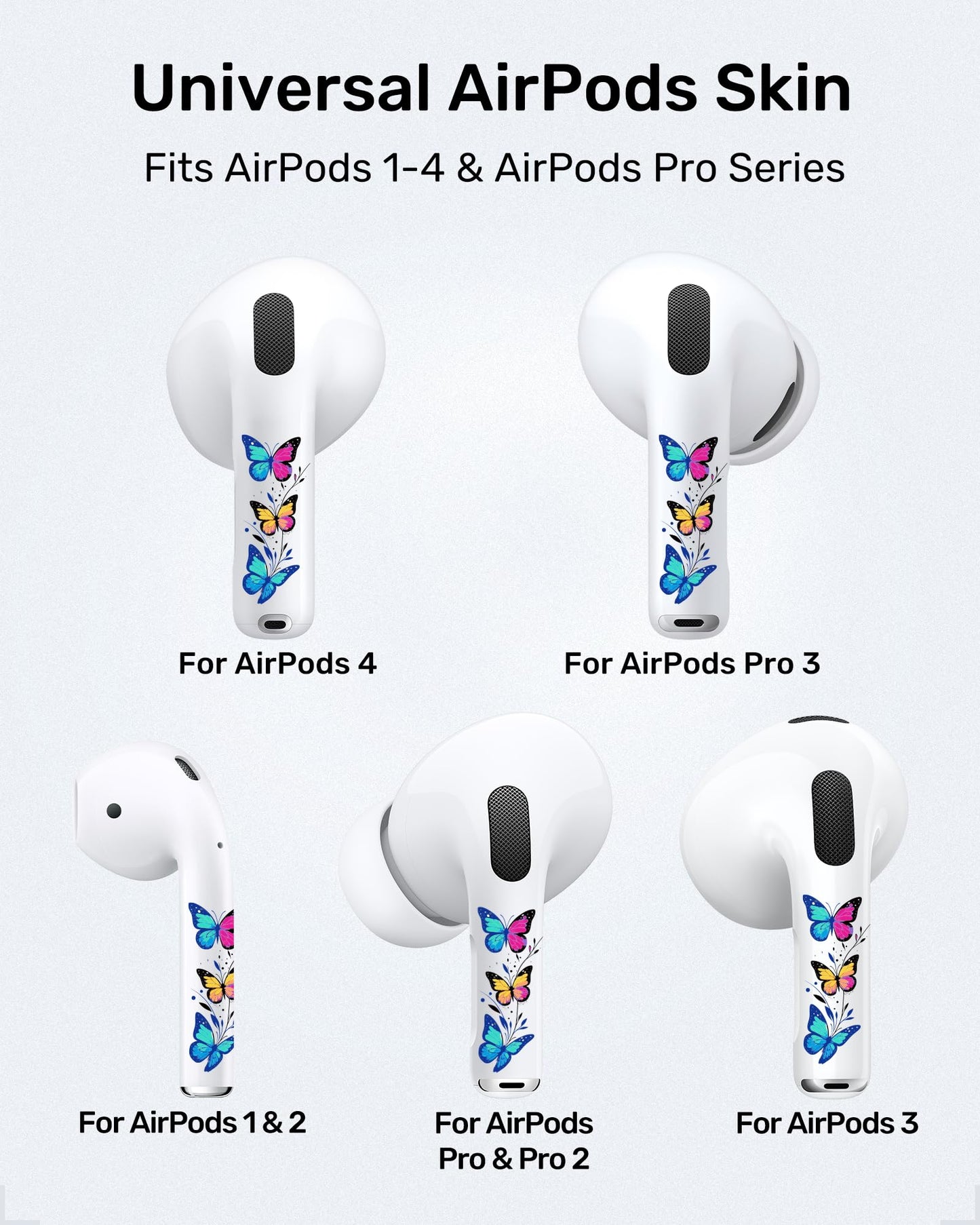 RockMax for AirPods 4 Skin Wraps, Helps Avoid Mix-Ups, Universal Fit for AirPods Pro 3/2/1 and Gen 1/2/3/4, Butterfly Sticker Cover, Gift for Women and Teens