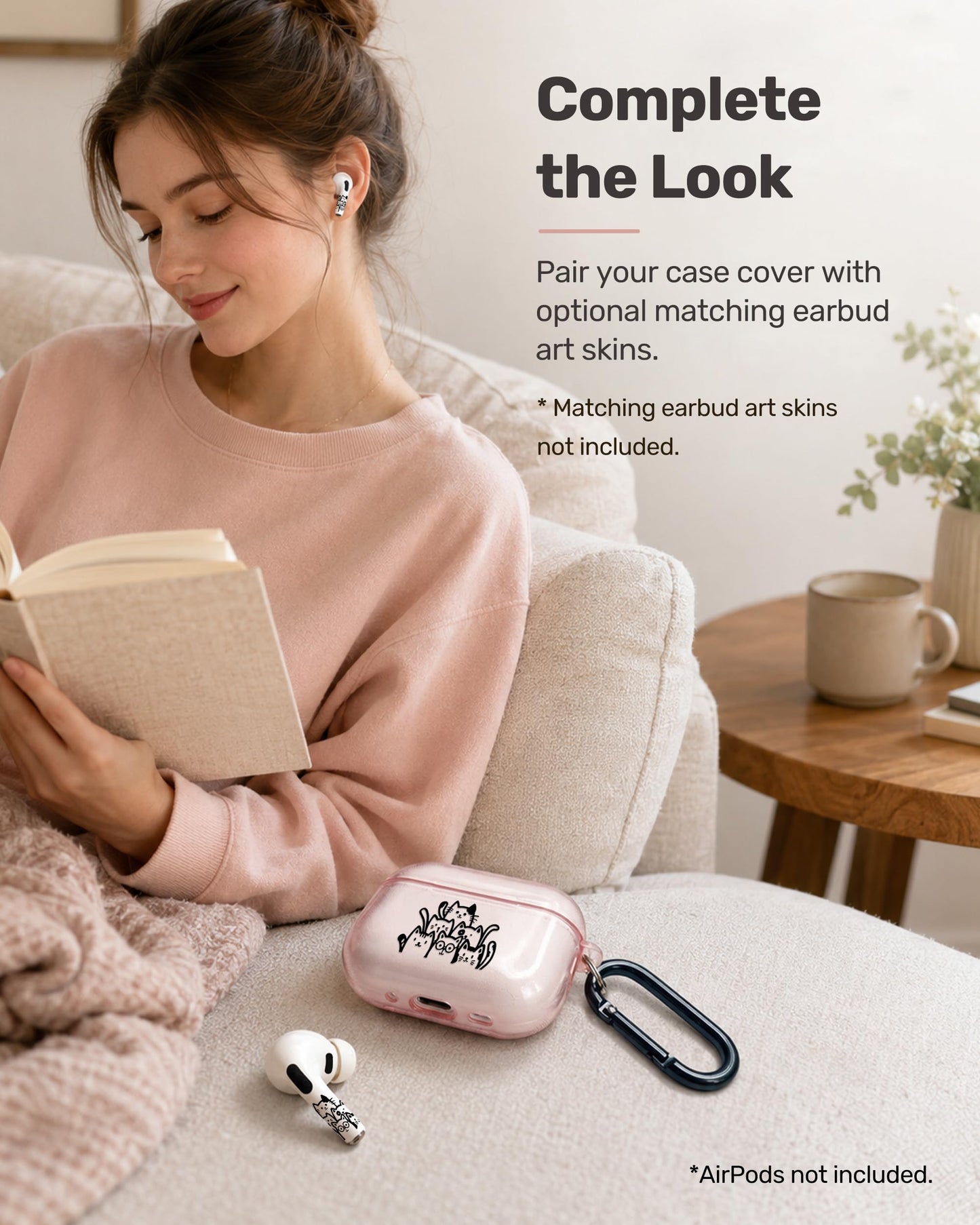 RockMax for AirPods Pro 3 Case Cover with Art Skin, Cute TPU AirPods Case with Keychain Hook, Semi-Transparent Decorative Case for Women, Cute Cat, Clear Pink