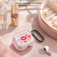 RockMax for AirPods 4 Case Cover with Art Skin, Cute TPU AirPods Case with Keychain Hook, Semi-Transparent Decorative Case for Women, Red Lips, Clear Pink