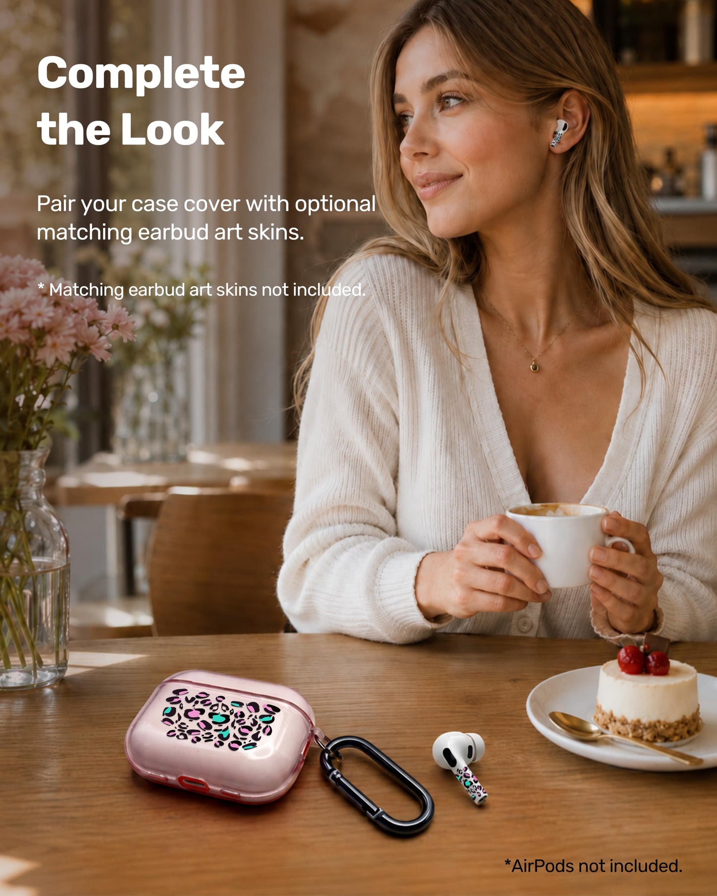 RockMax for AirPods Pro 3 Case Cover with Art Skin, Cute TPU AirPods Case with Keychain Hook, Semi-Transparent Decorative Case for Women, Leopard, Clear Pink