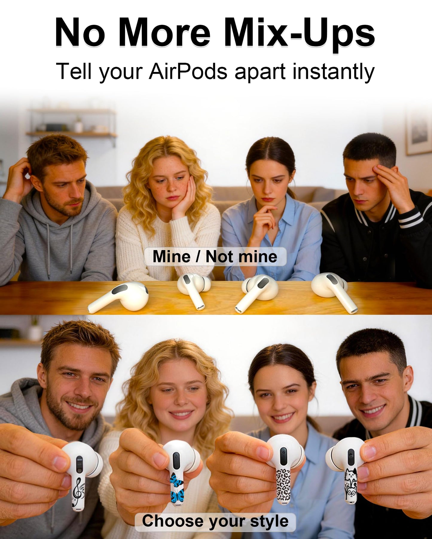 RockMax for AirPods 4 Skin，Universal Decal Sticker for AirPods Pro/Pro 2/Pro 3, Gen 1/2/3/4, Compatible with Clear AirPod Case, Durable Tattoo Wrap, Easy to Identify