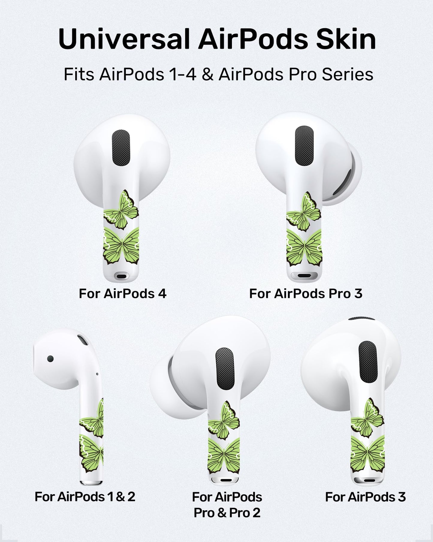 RockMax for AirPods 4 Glow Skin, Butterfly Sticker Wrap, Easy to Find with Distinct Decal, Case-Friendly, 3-Step Install, Compatible with AirPods Pro 1/2/3 and AirPod 1/2/3/4 (Universal Fit)