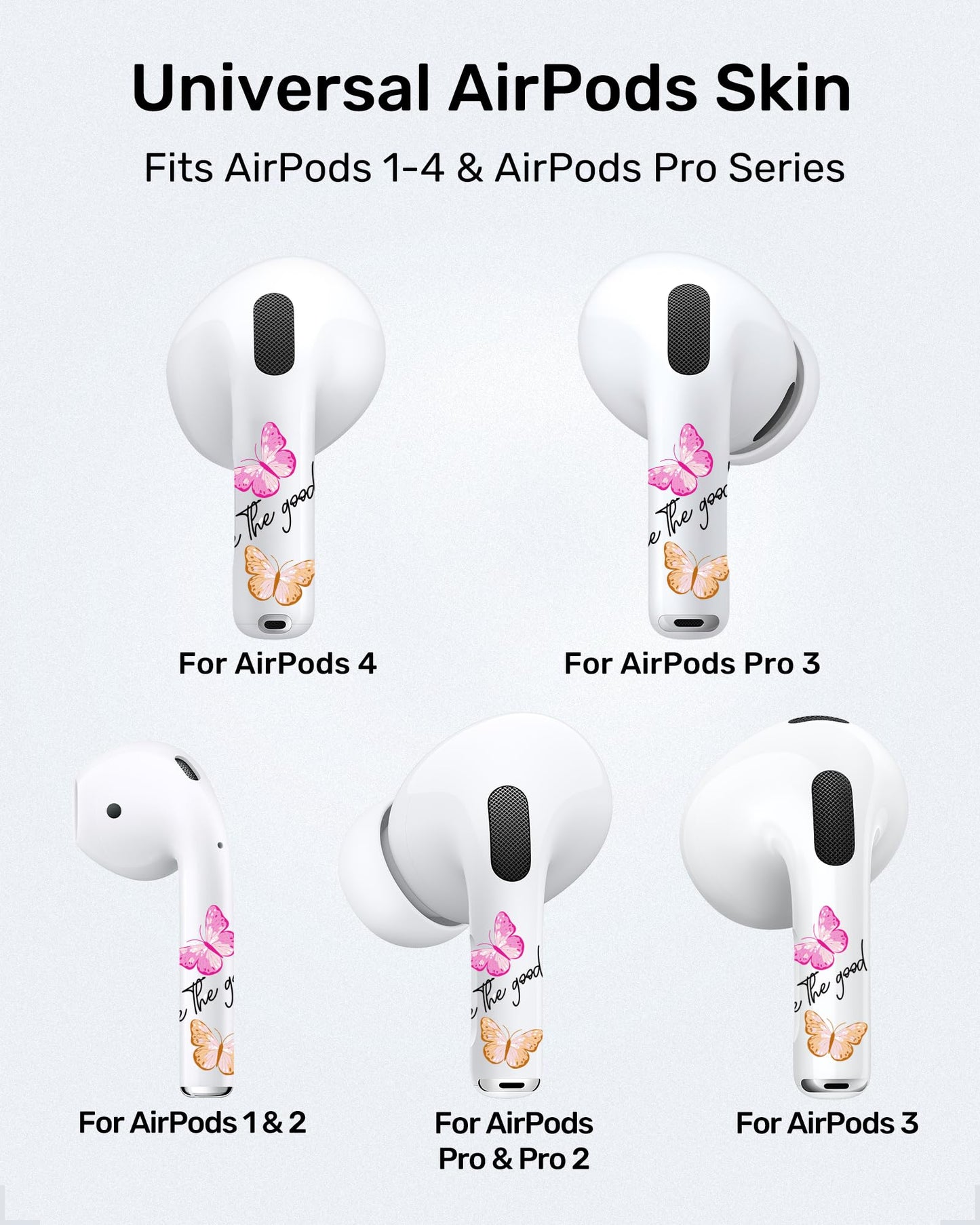 RockMax for AirPod Pro Skin, Universal Butterfly Sticker Wrap for AirPods 1/2/3/4 & Pro 1/2/3, Pink Tattoos, Easy to Identify, Case Friendly, Custom Gift for Women and Girls